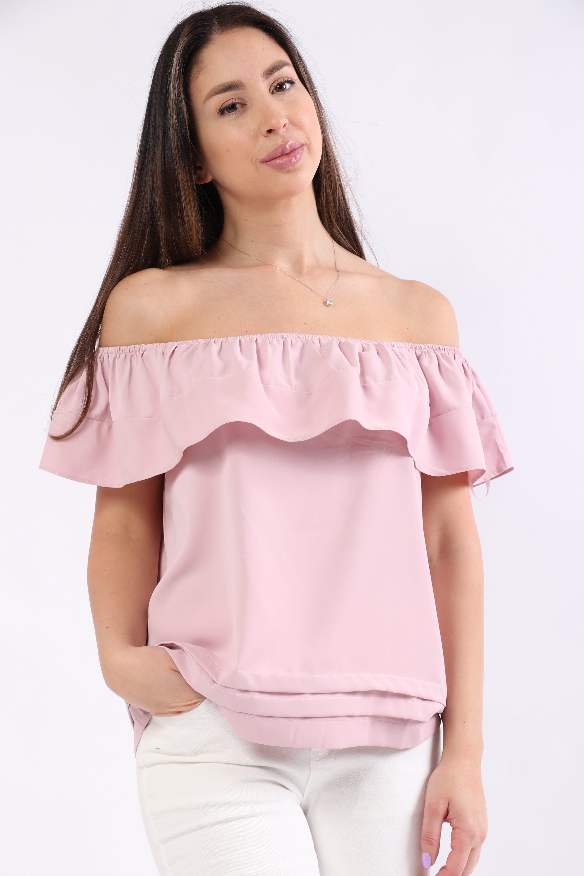 ميكا بلوزة أوف شولدر مكشكشة من الكتف نسائي