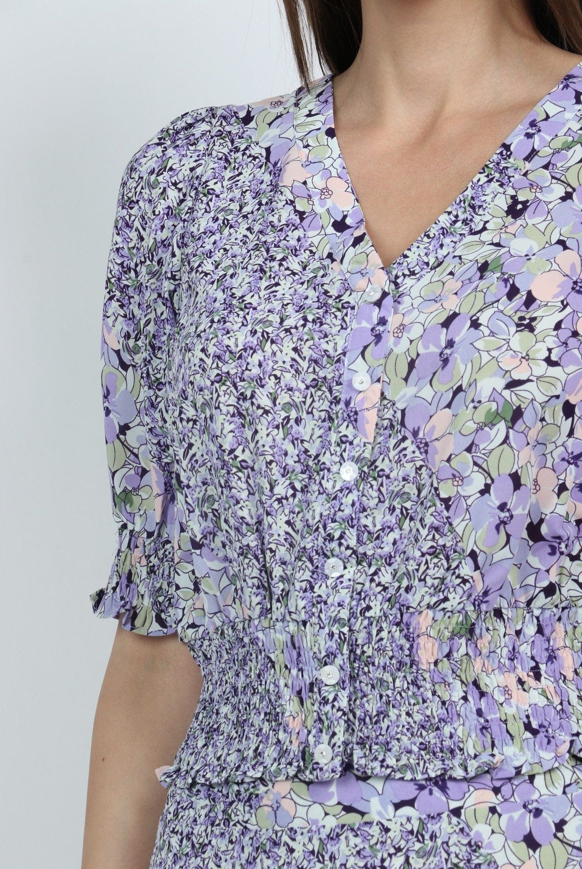 ميكا بلوزة مشجرة 3/4 كم بف بأزرار أمامية أرجواني