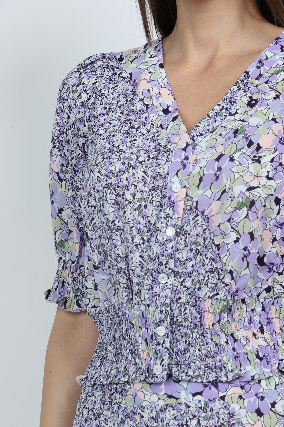 ميكا بلوزة مشجرة 3/4 كم بف بأزرار أمامية أرجواني