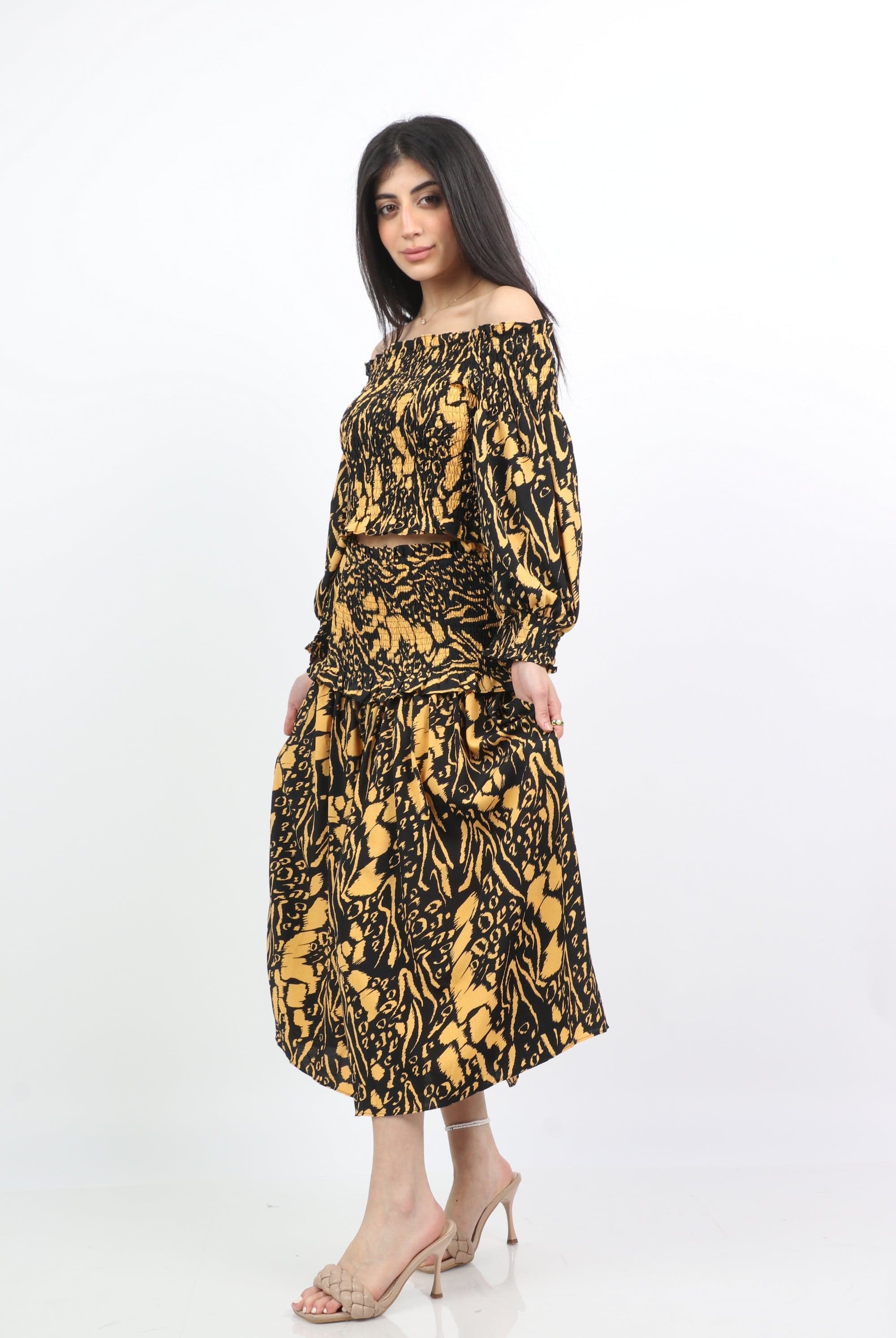 ميكا بلوزة نص بطن مشجرة أوف شولدر نسائي