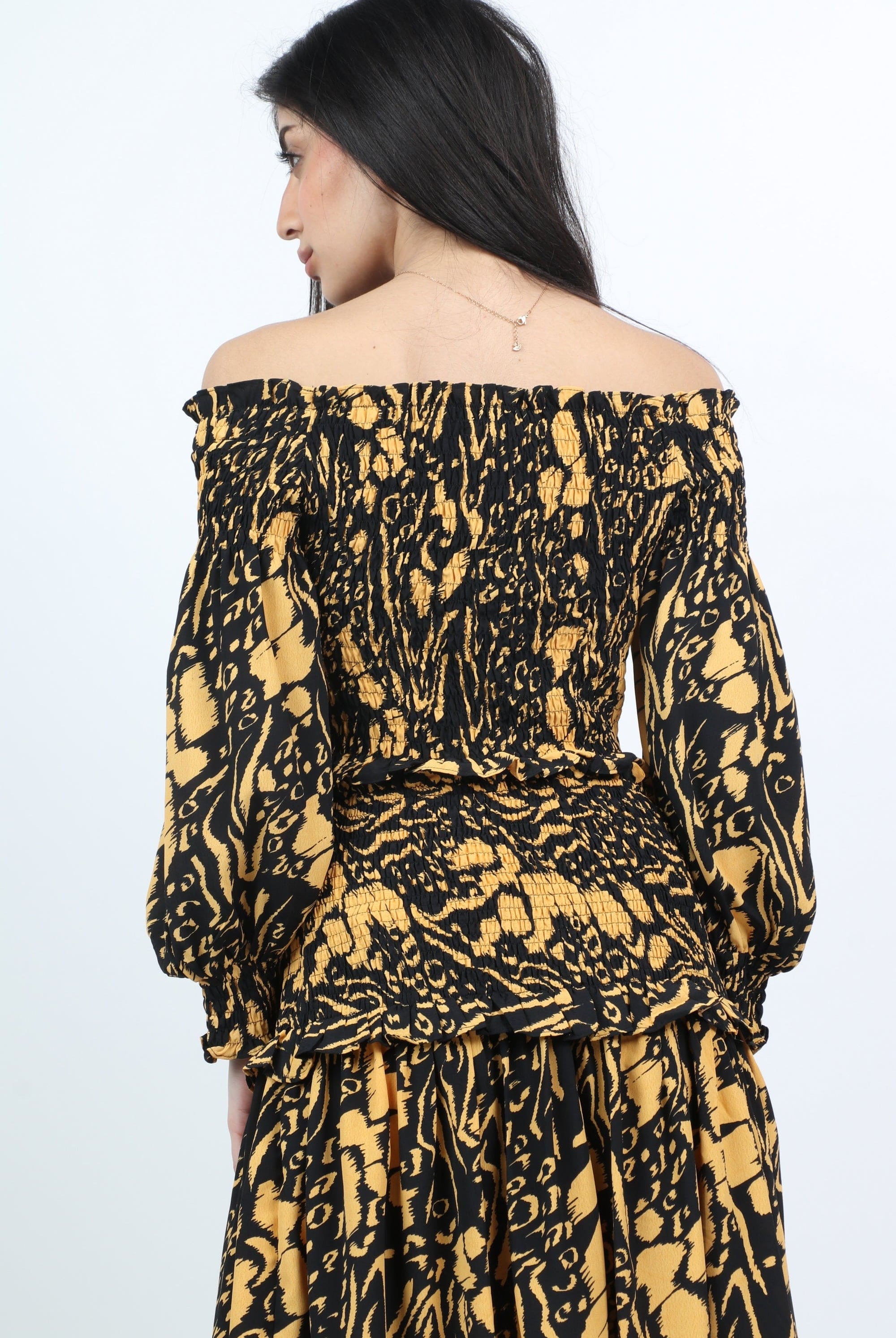 ميكا بلوزة نص بطن مشجرة أوف شولدر نسائي