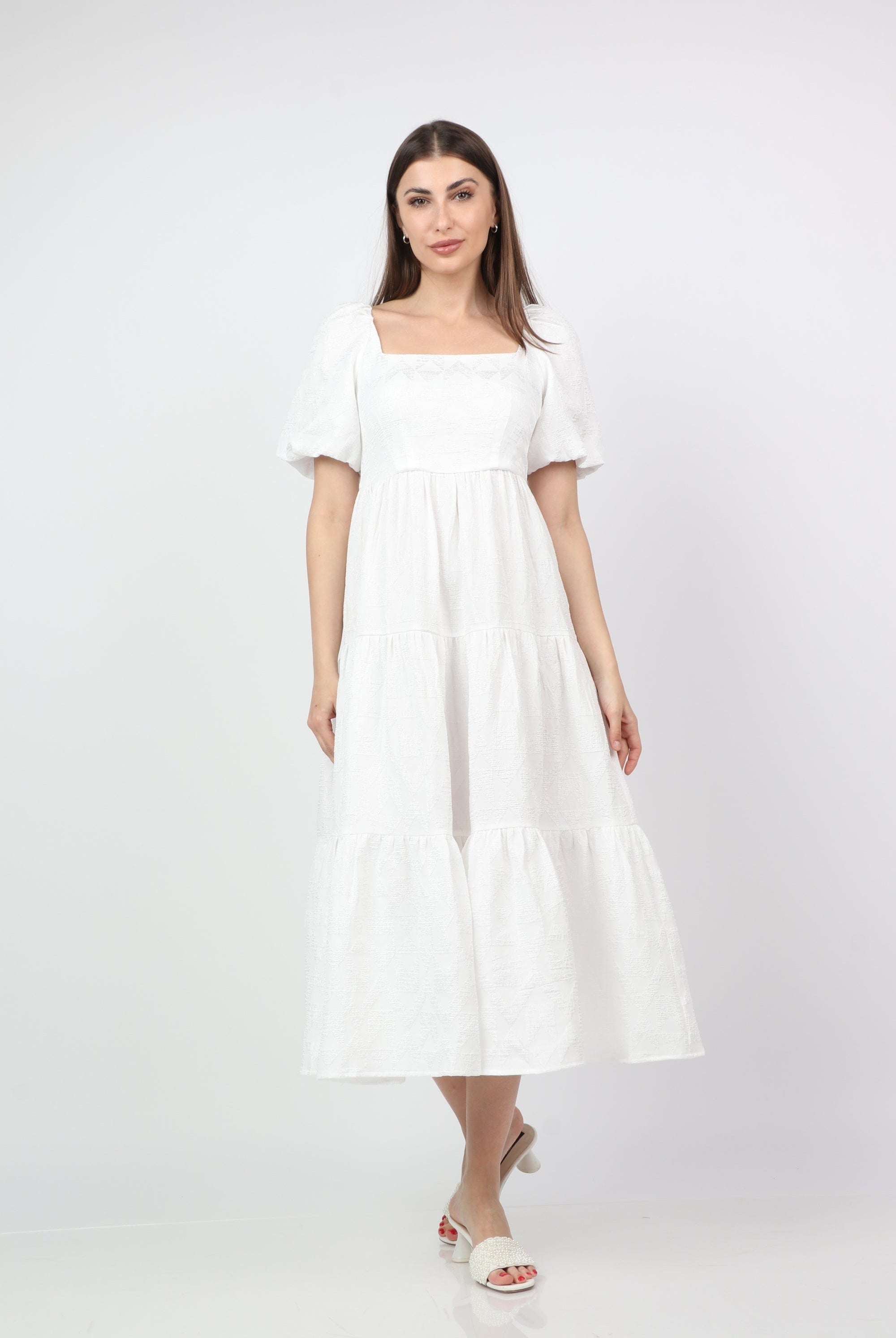 ميكا فستان ميدي سادة مخصر واسع نص كم بف نسائي