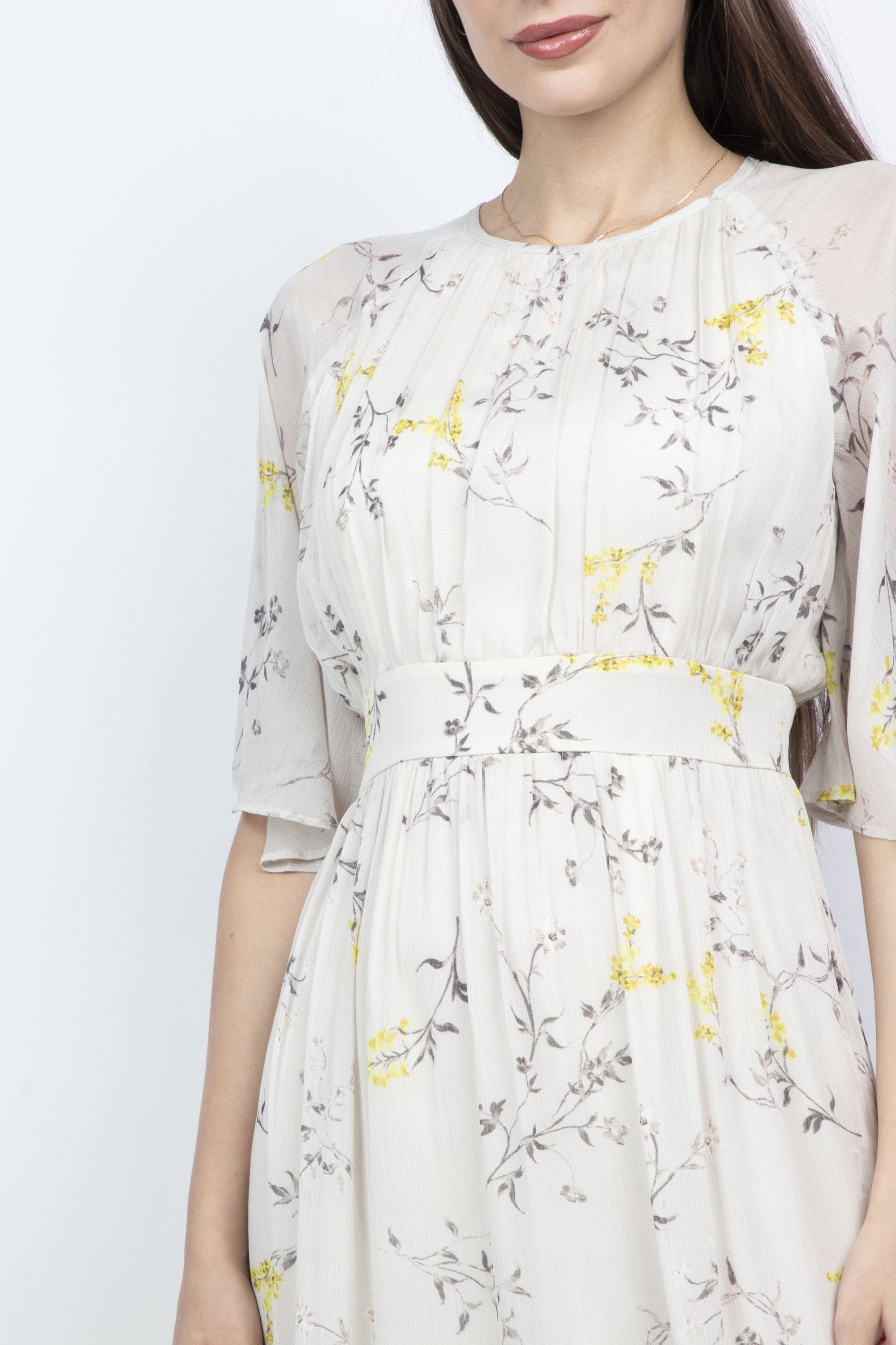 ميكا فستان طويل مشجر كم قصير شيفون