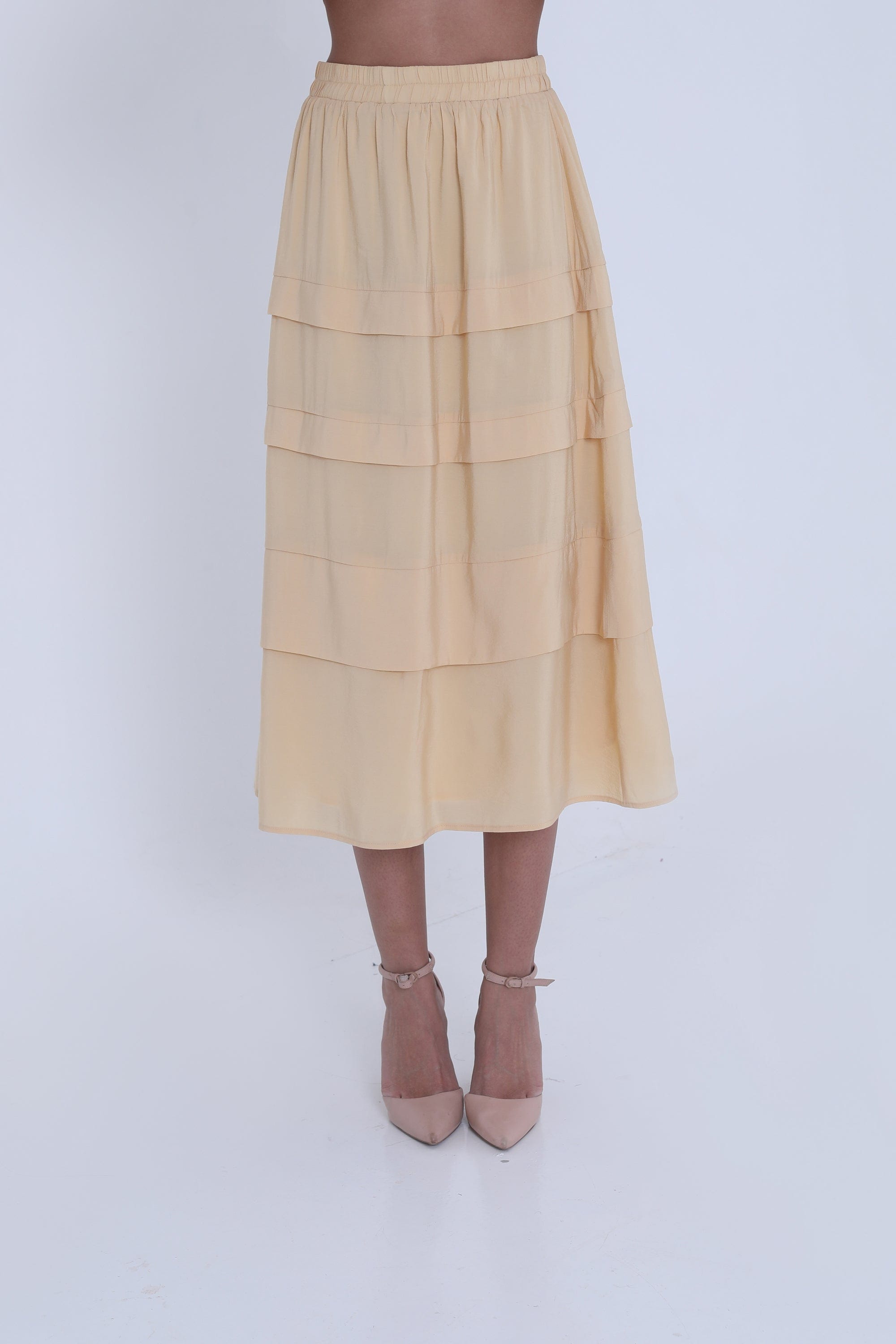 ميكا تنورة ميدي طبقات كشكش بخصر مطاط