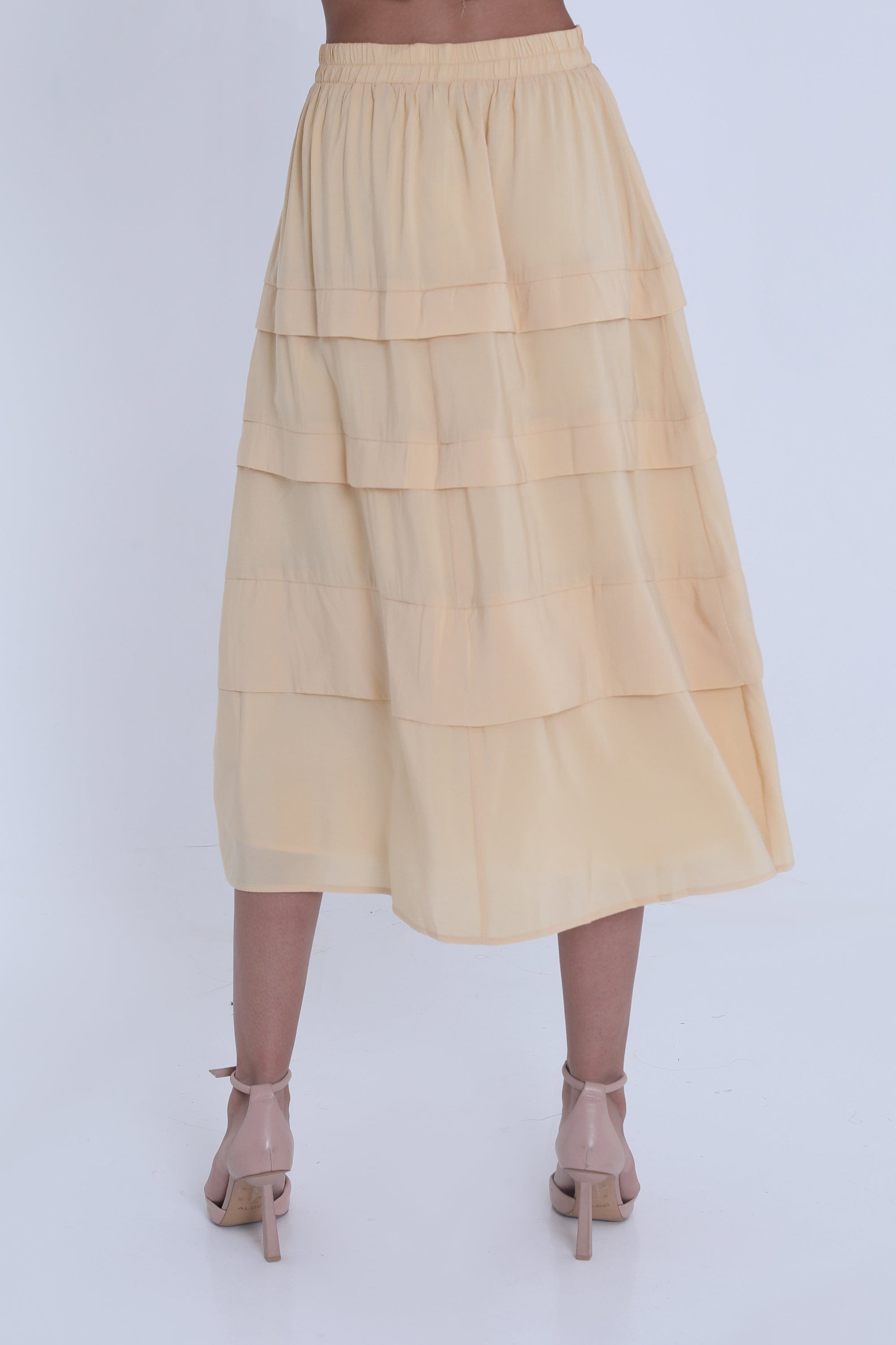 ميكا تنورة ميدي طبقات كشكش بخصر مطاط