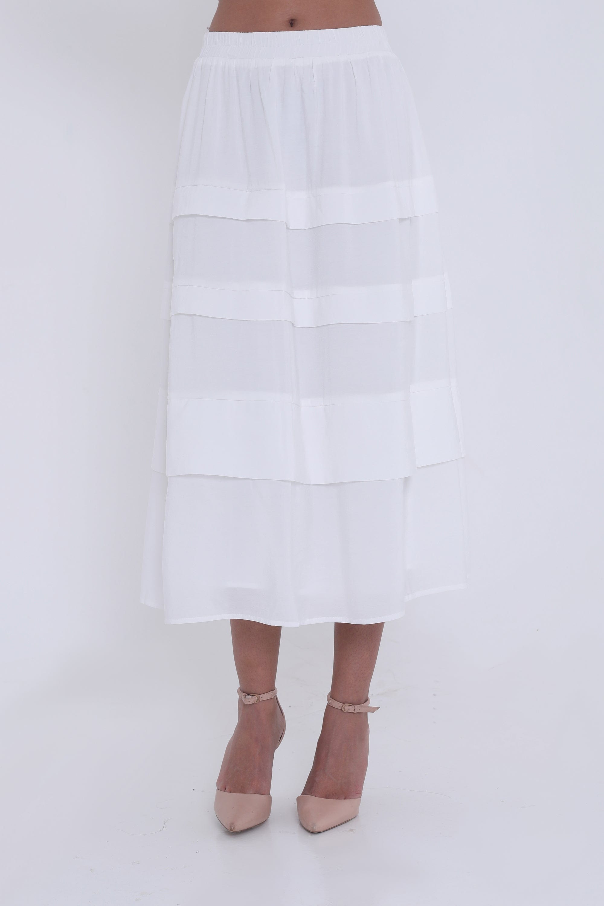 ميكا تنورة ميدي طبقات كشكش بخصر مطاط