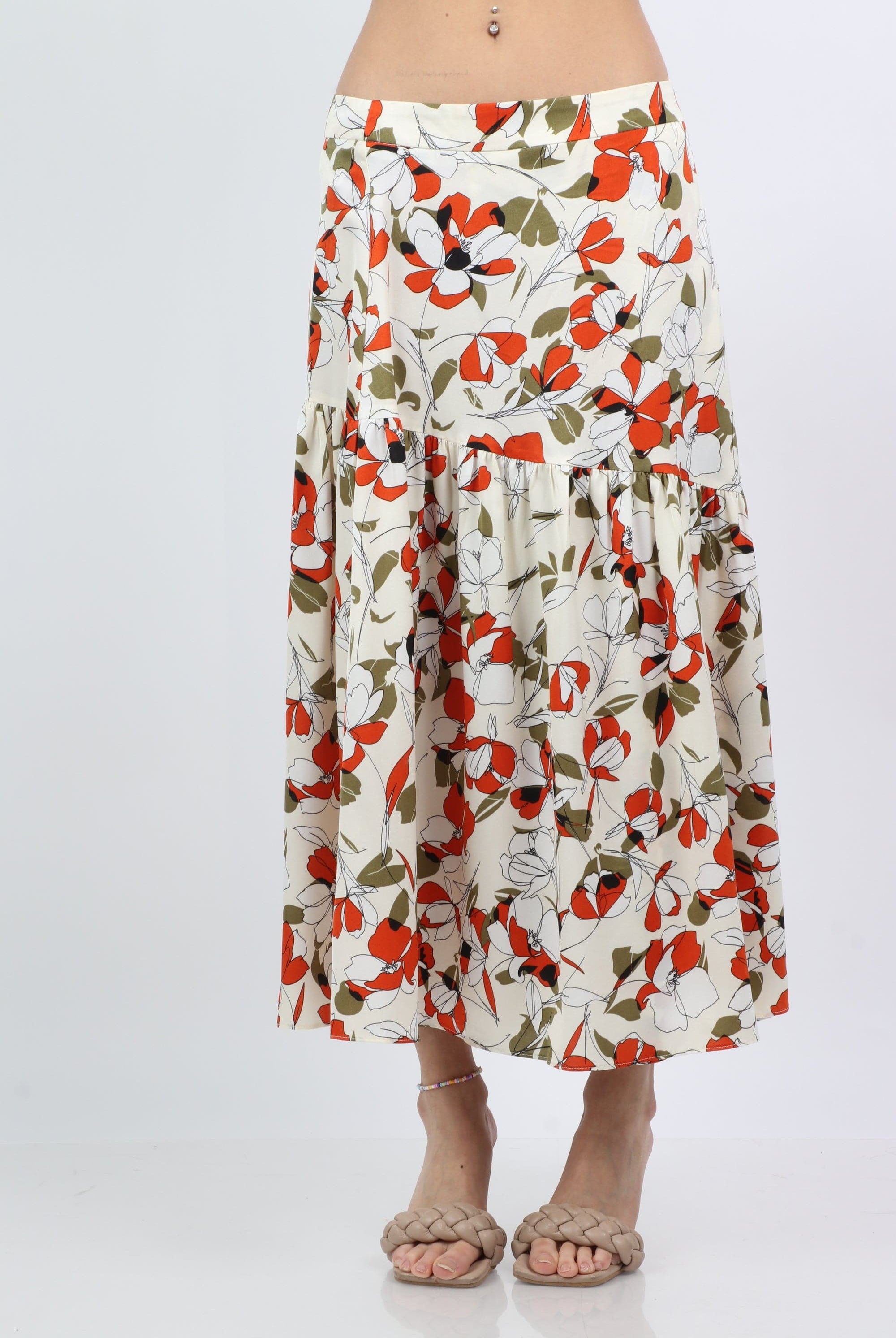 ميكا تنورة ميدي منفوشة مشجرة تصميم لف