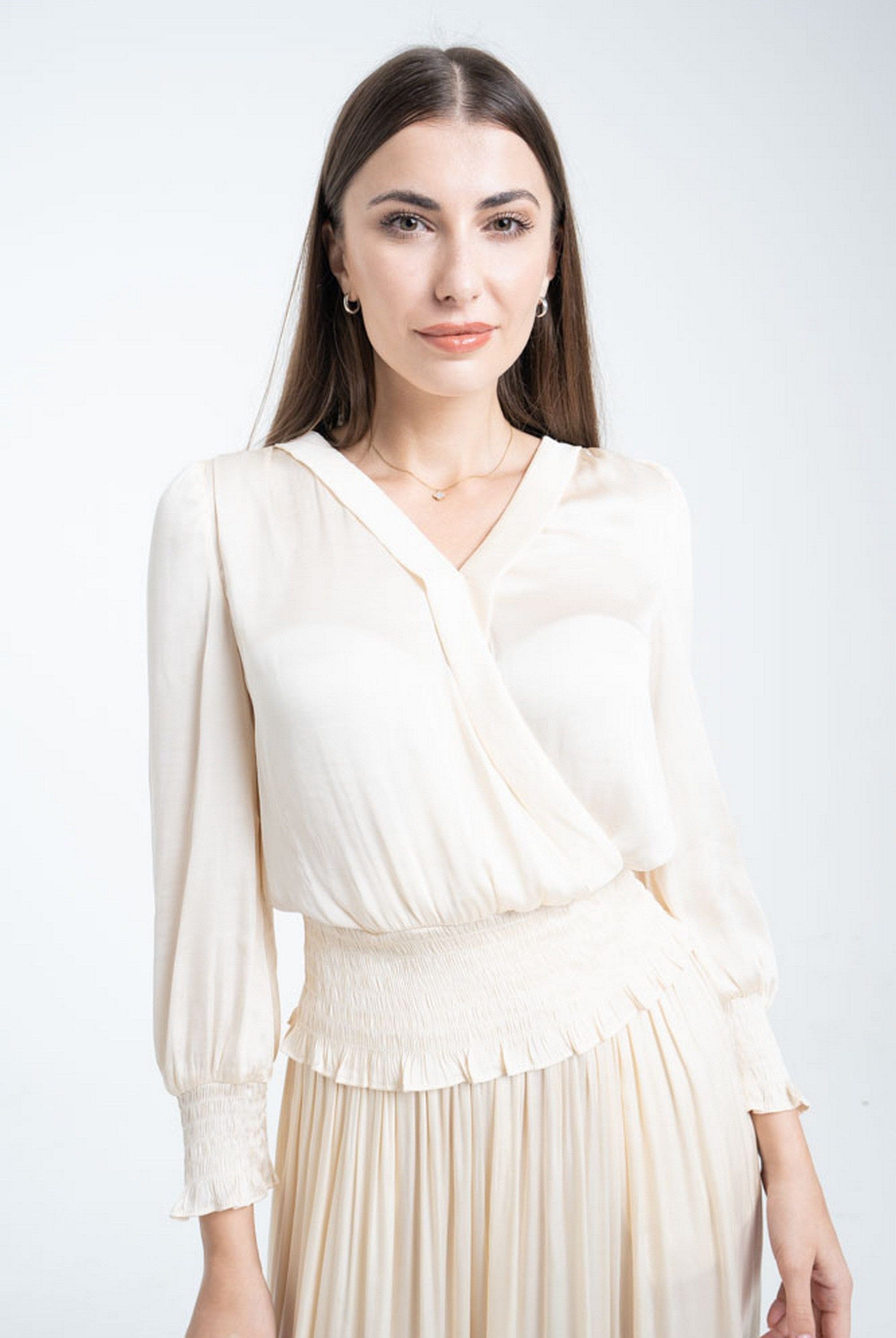 ميكا توب سادة لف مخصر كم طويل بأساور نسائي