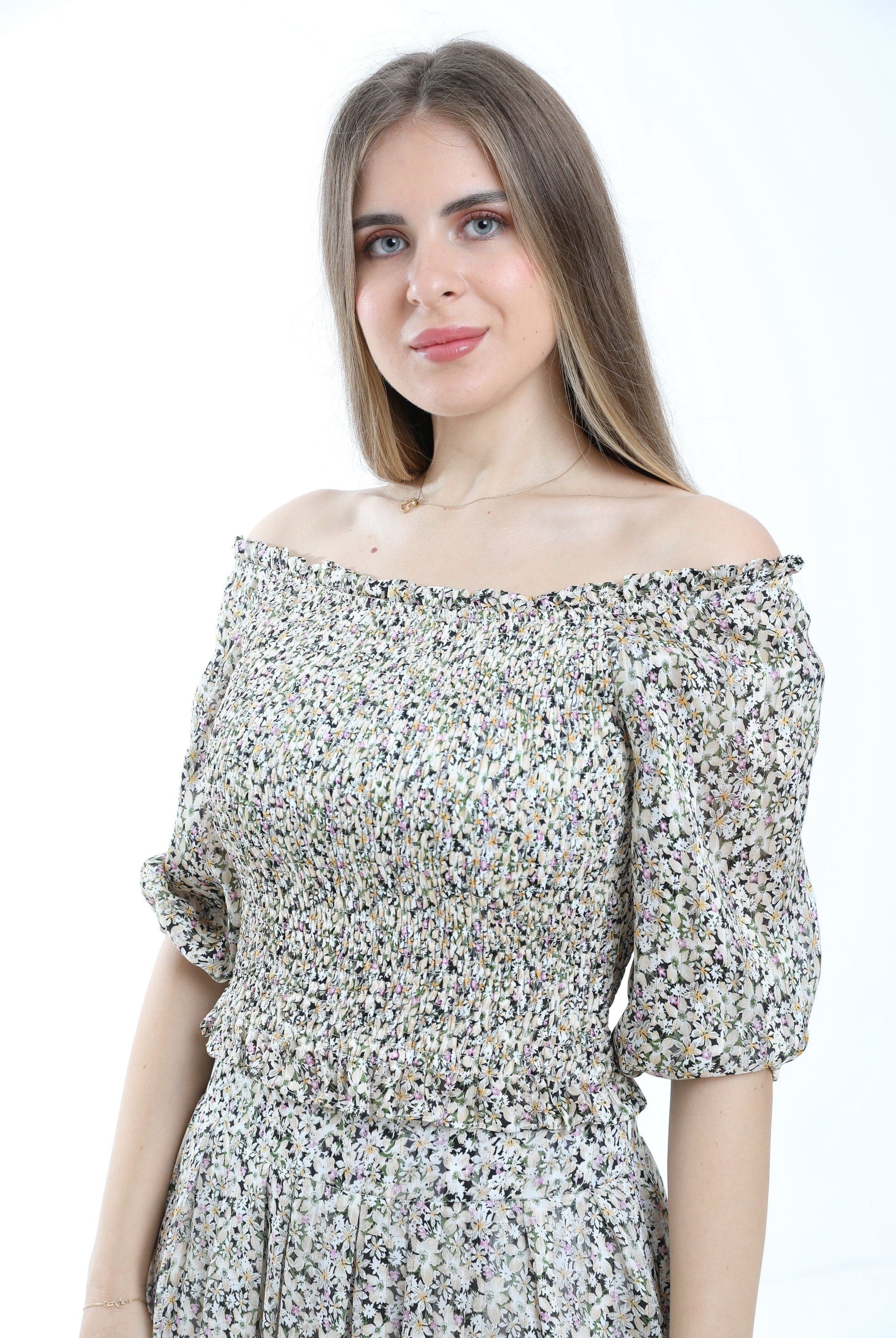 ميكا توب مشجر ناعم 3/4 كم أوف شولدر نسائي