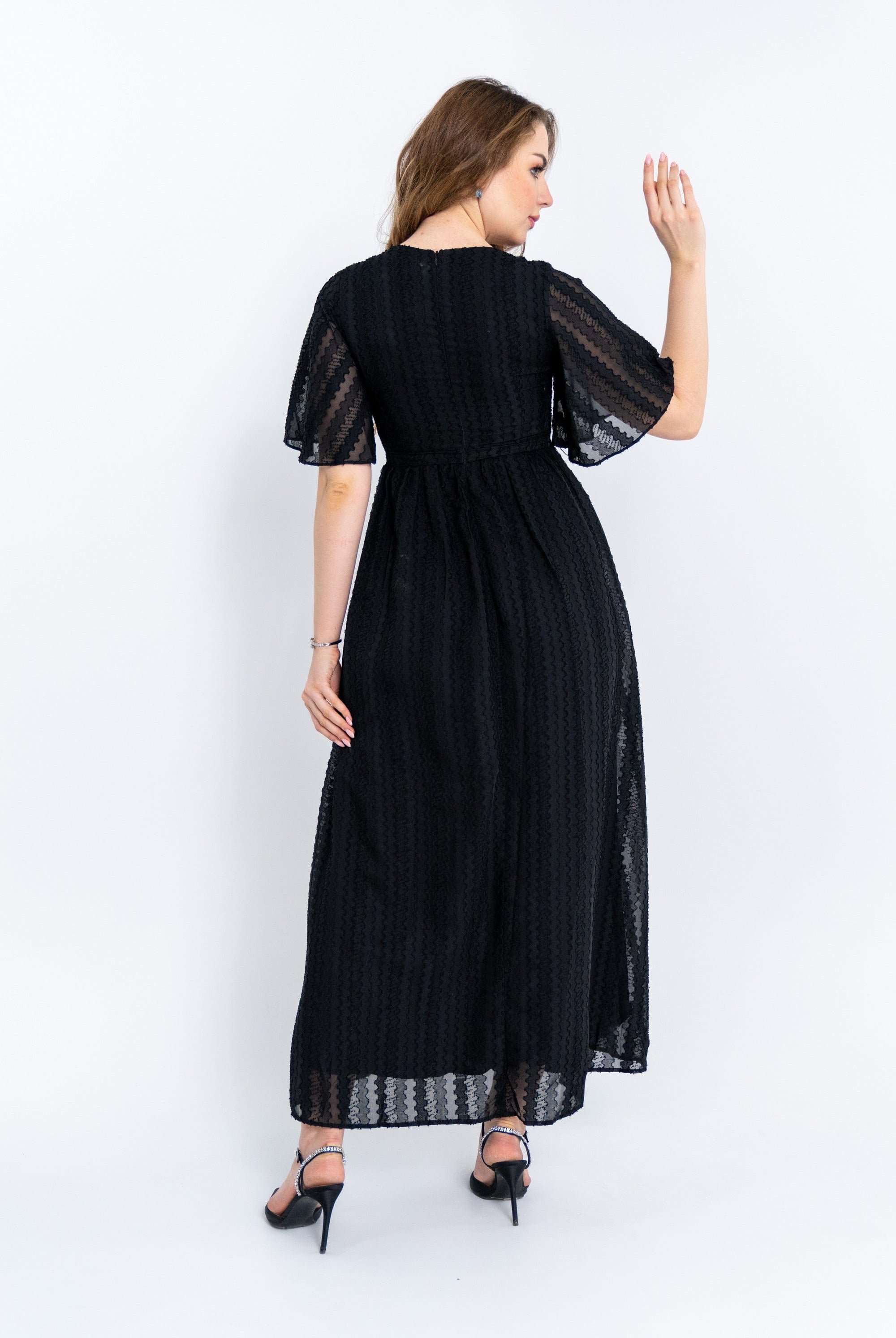 ميكا فستان ماكسي مخصر بفتحة صدر سبعة كم قصير واسع نسائي