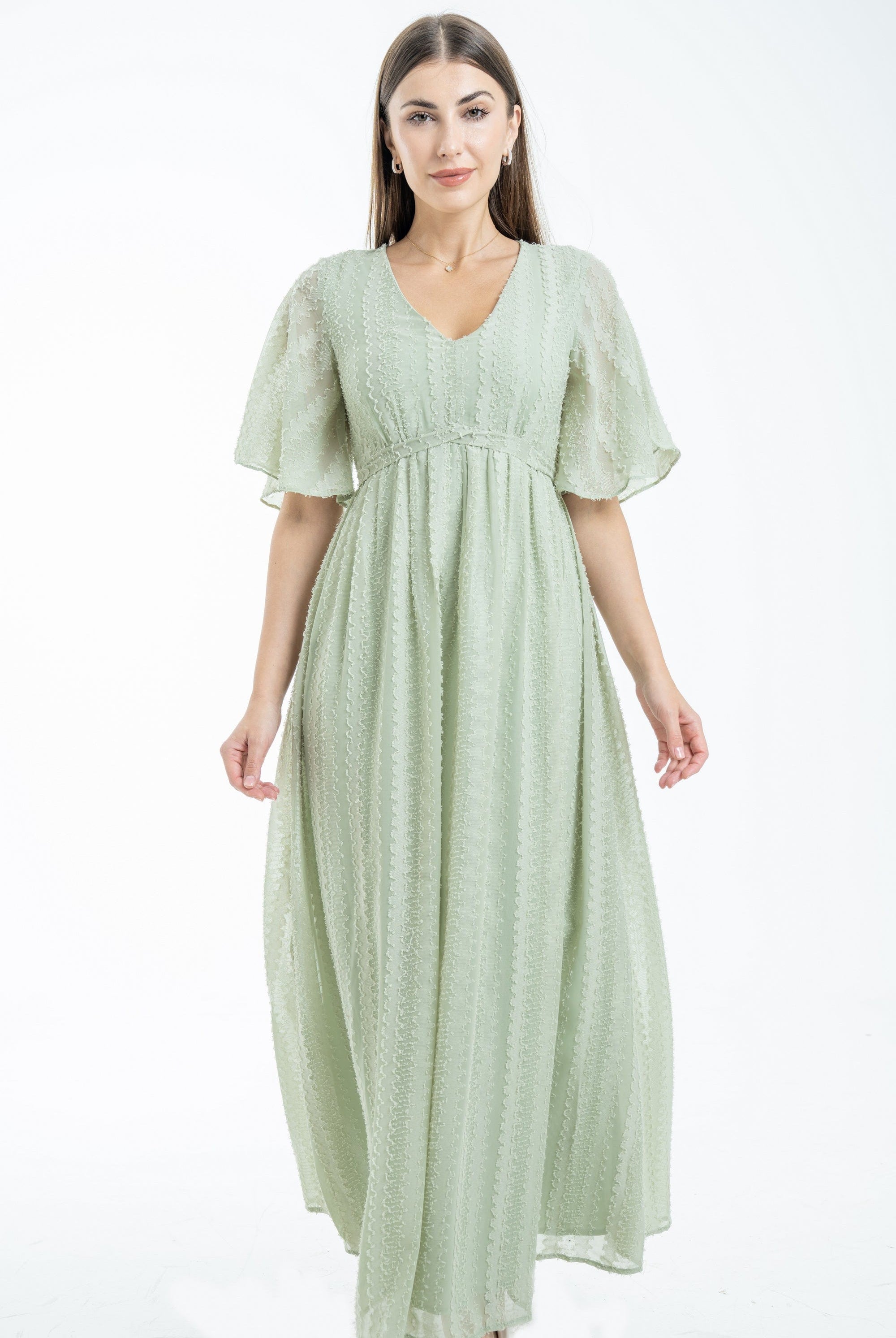 ميكا فستان ماكسي مخصر بفتحة صدر سبعة كم قصير واسع نسائي