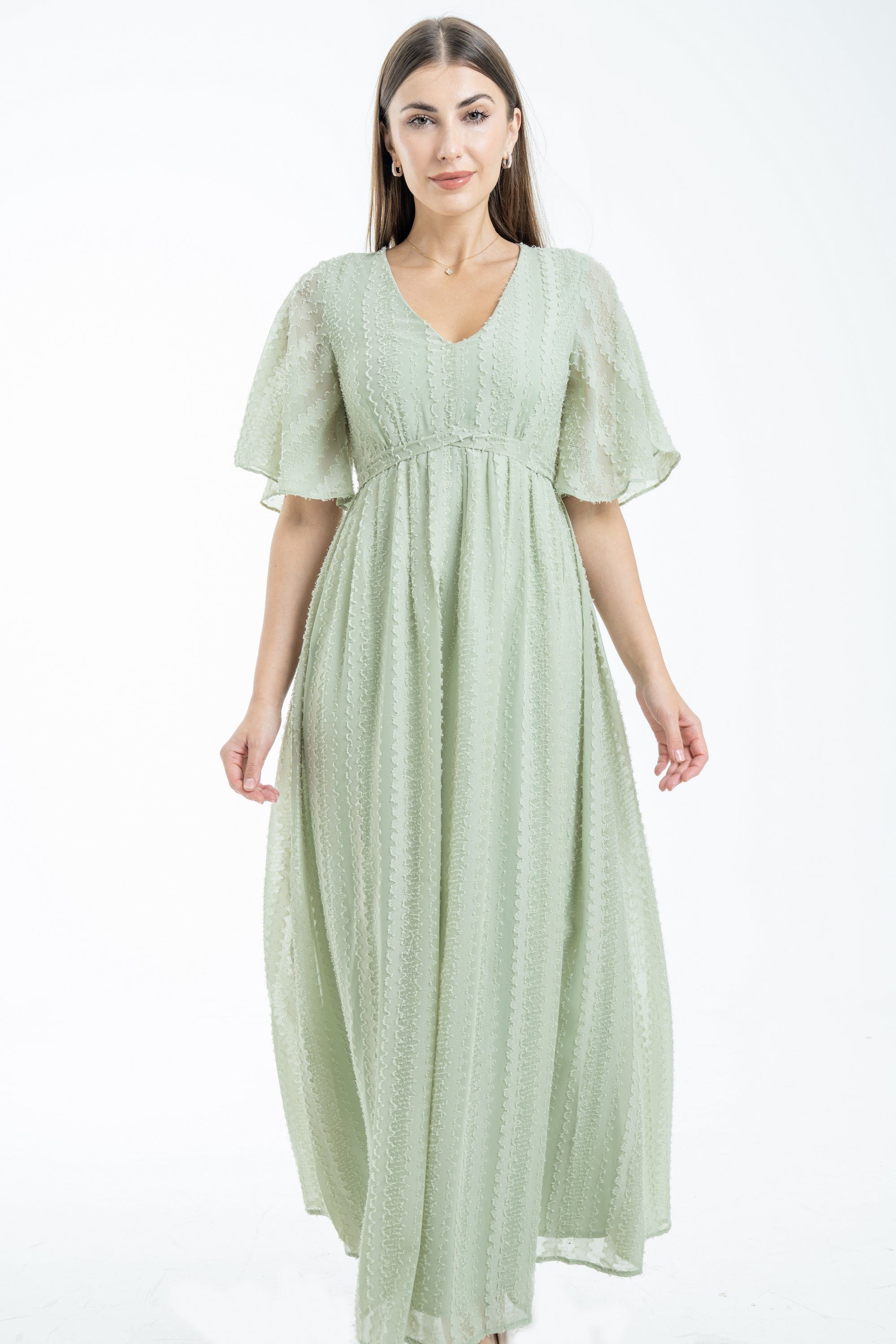 ميكا فستان ماكسي مخصر بفتحة صدر سبعة كم قصير واسع نسائي