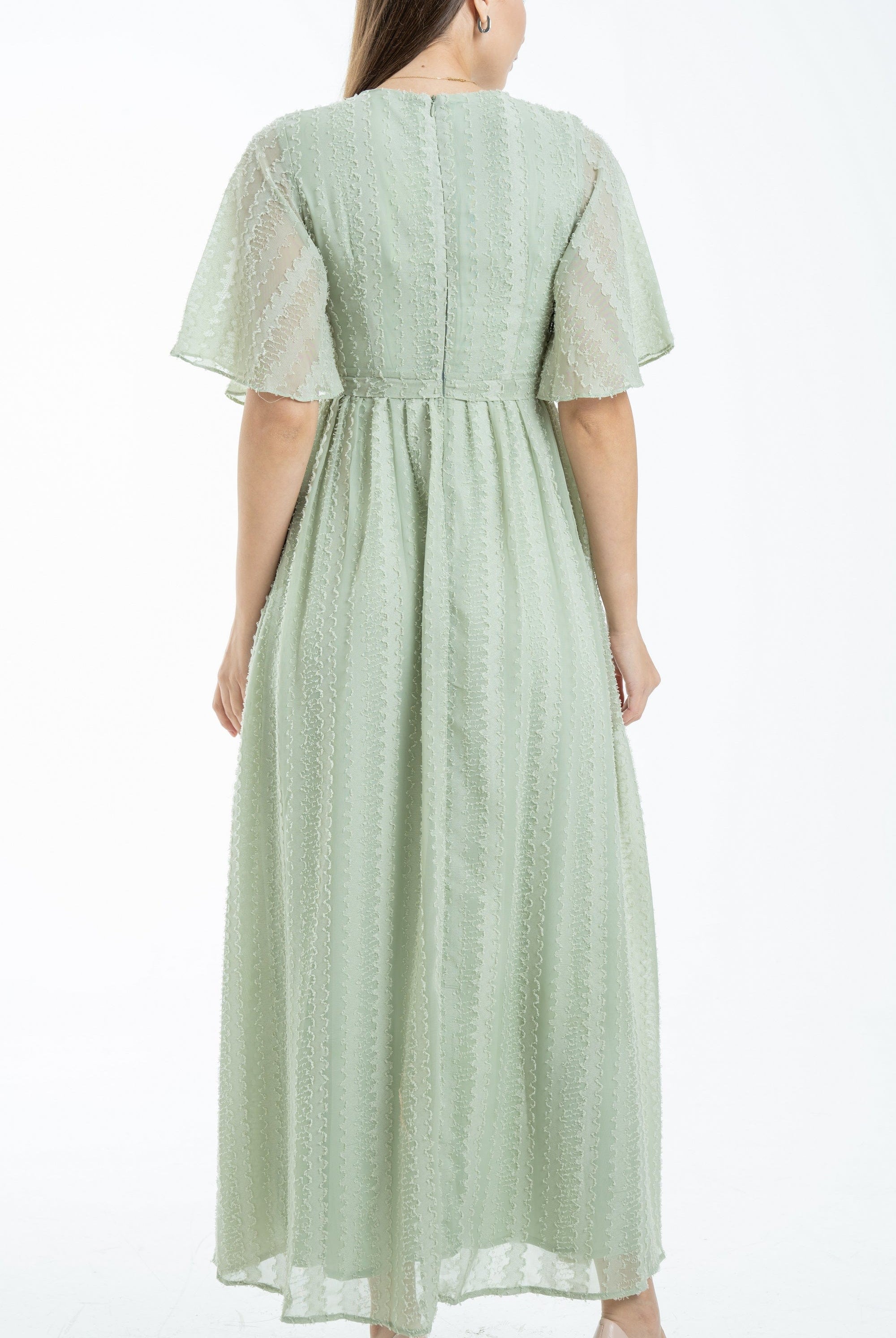 ميكا فستان ماكسي مخصر بفتحة صدر سبعة كم قصير واسع نسائي