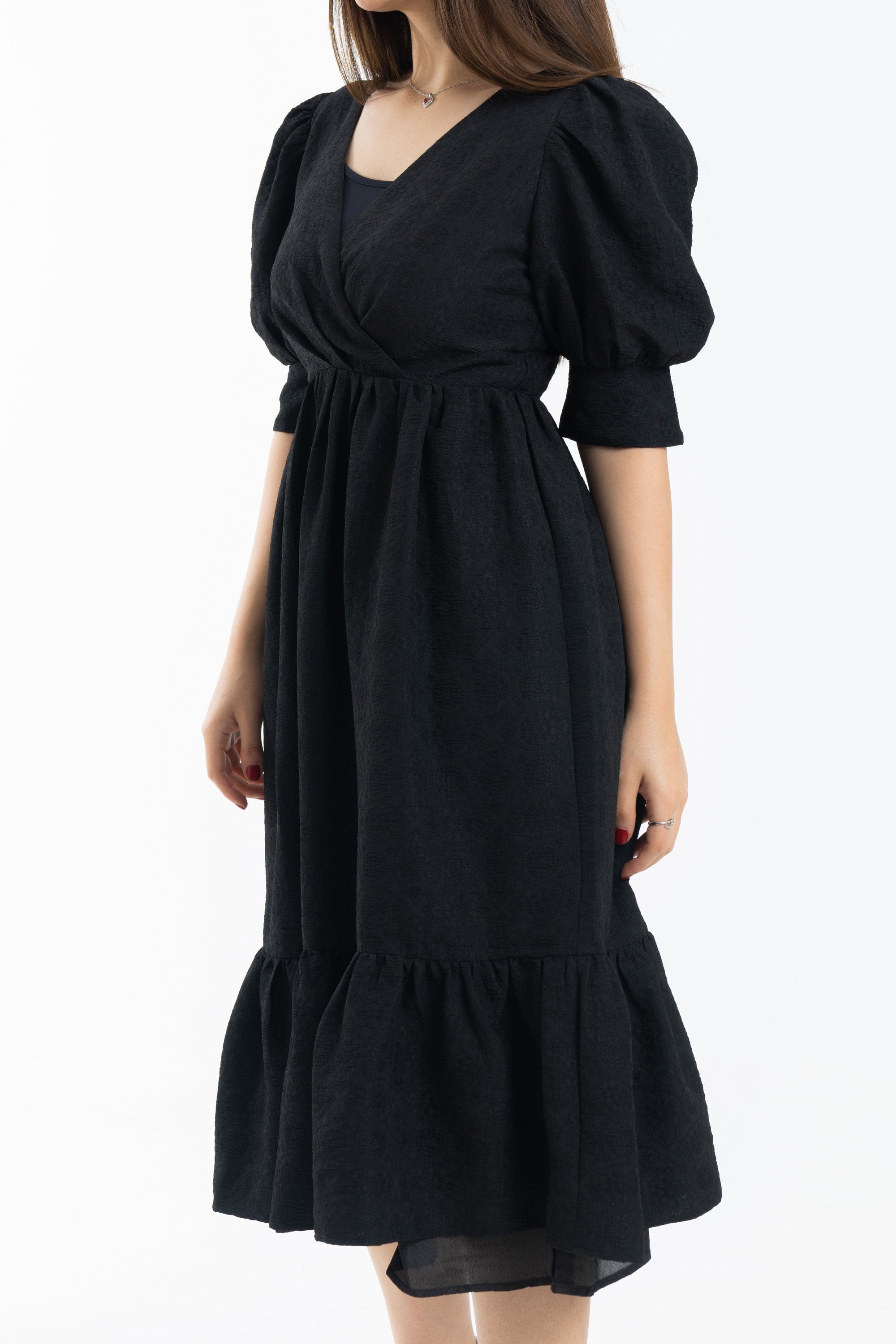 ميكا فستان مخصر ميدي سادة نص كم بف نسائي