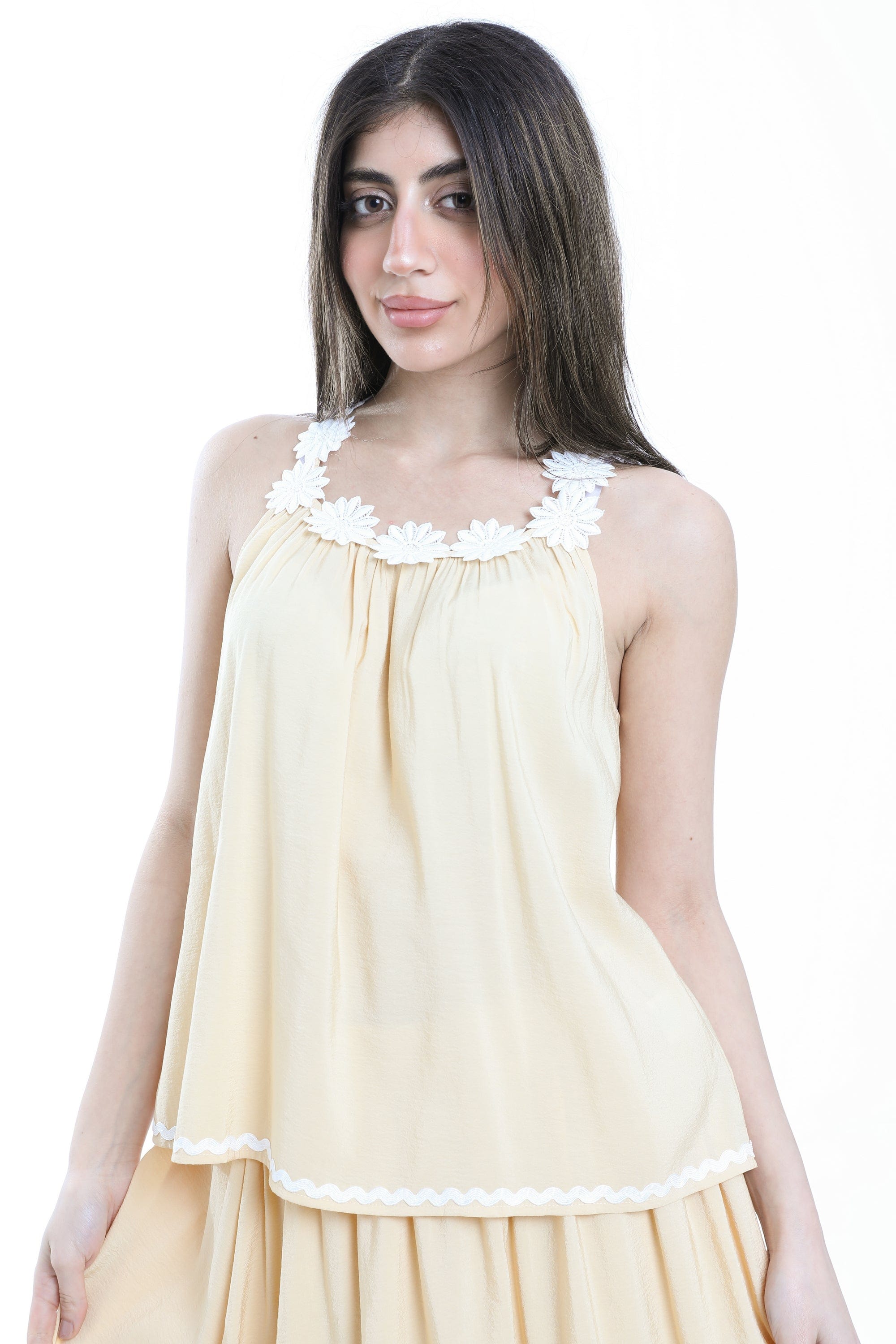 ميكا توب سادة حمالات على شكل ورود نسائي