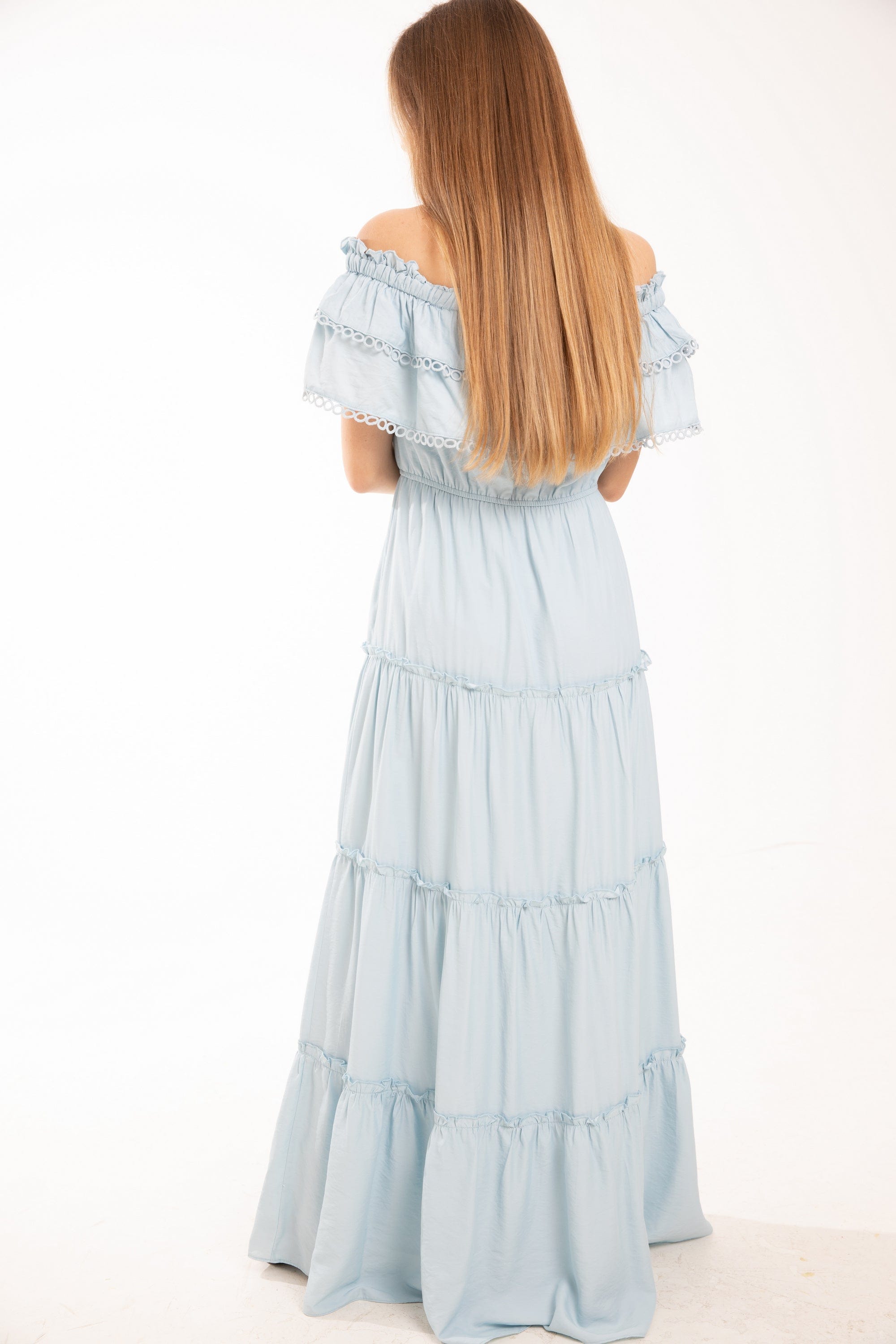 ميكا فستان ماكسي بأكمام قصيرة اوف شولدر مخصرة