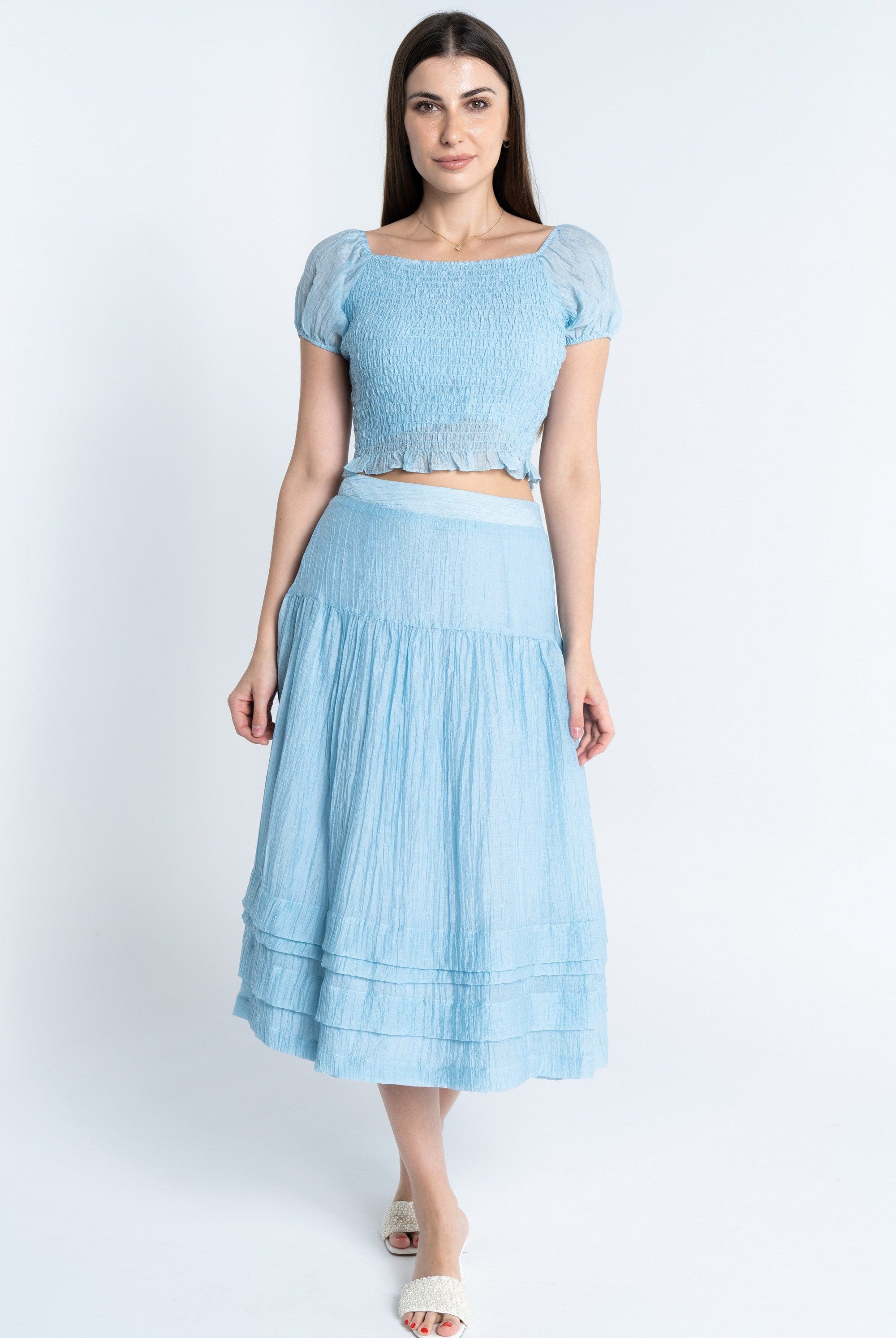 ميكا تنورة ميدي خصر مرتفع واسعة نسائي