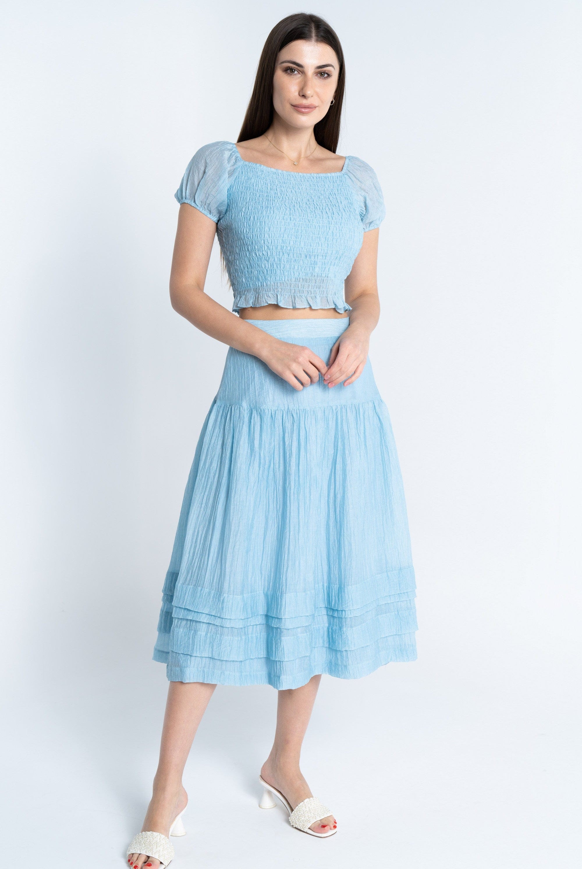 ميكا تنورة ميدي خصر مرتفع واسعة نسائي