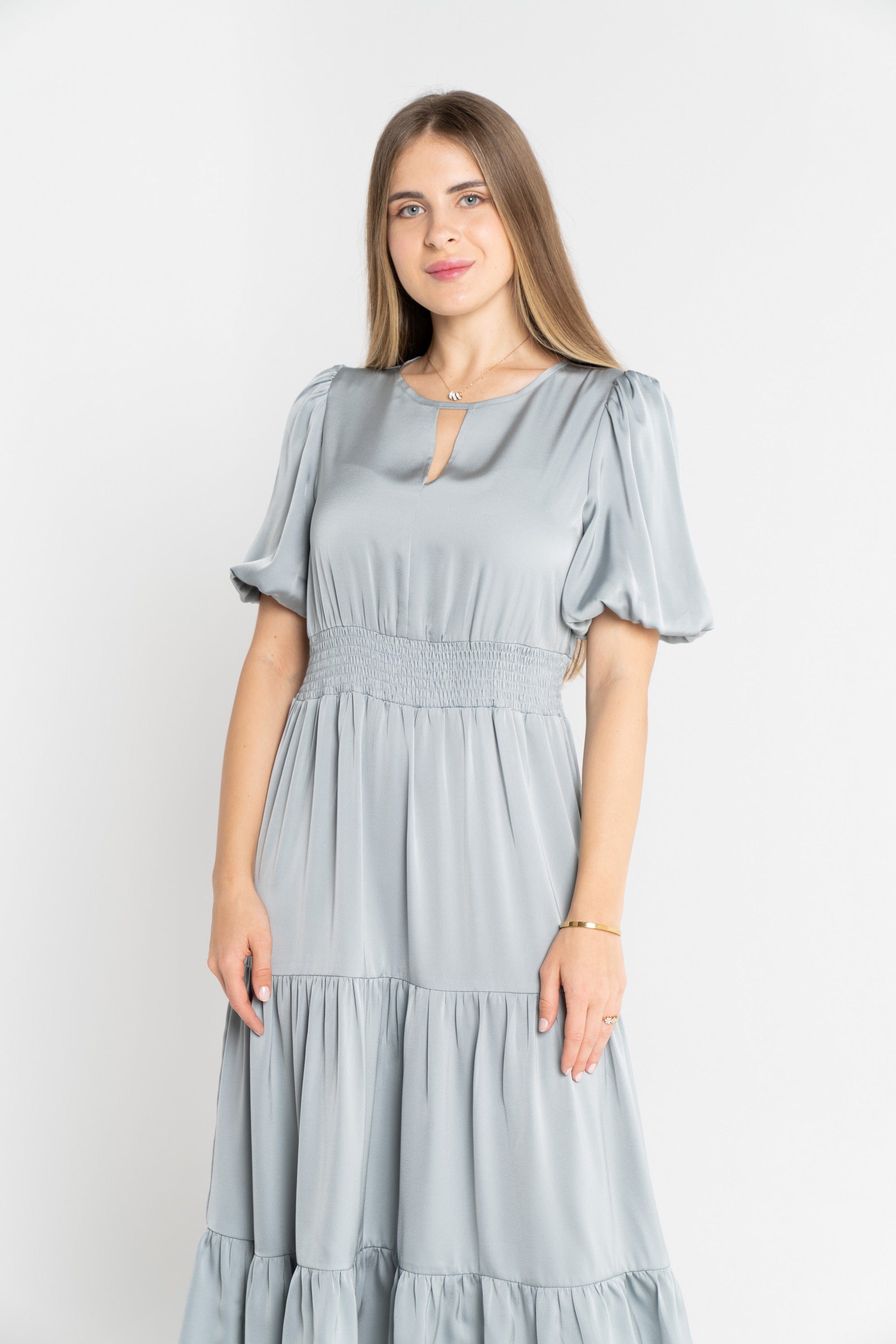 ميكا فستان ميدي سادة مخصر نص كم بف نسائي