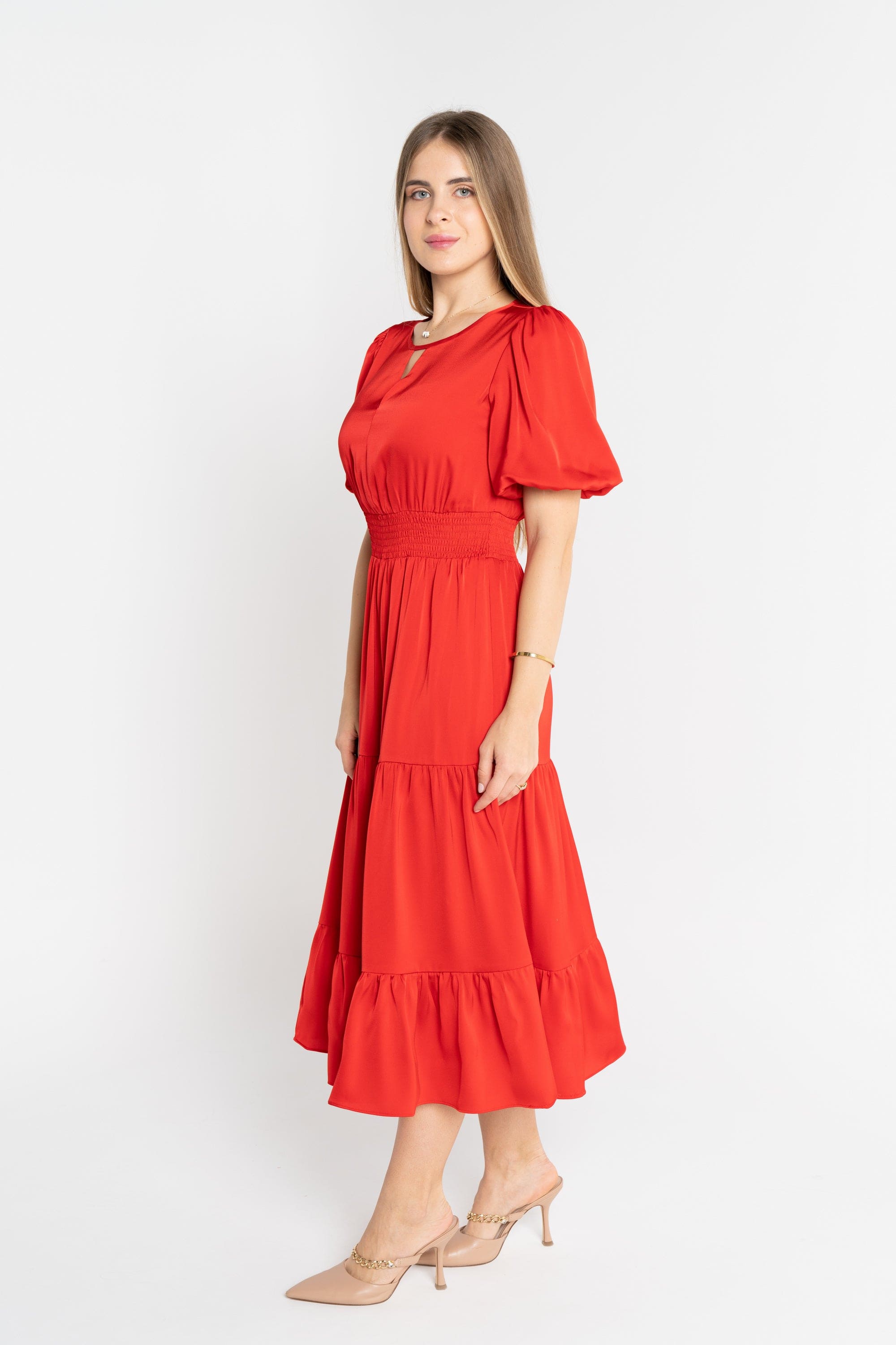 ميكا فستان ميدي سادة مخصر نص كم بف نسائي