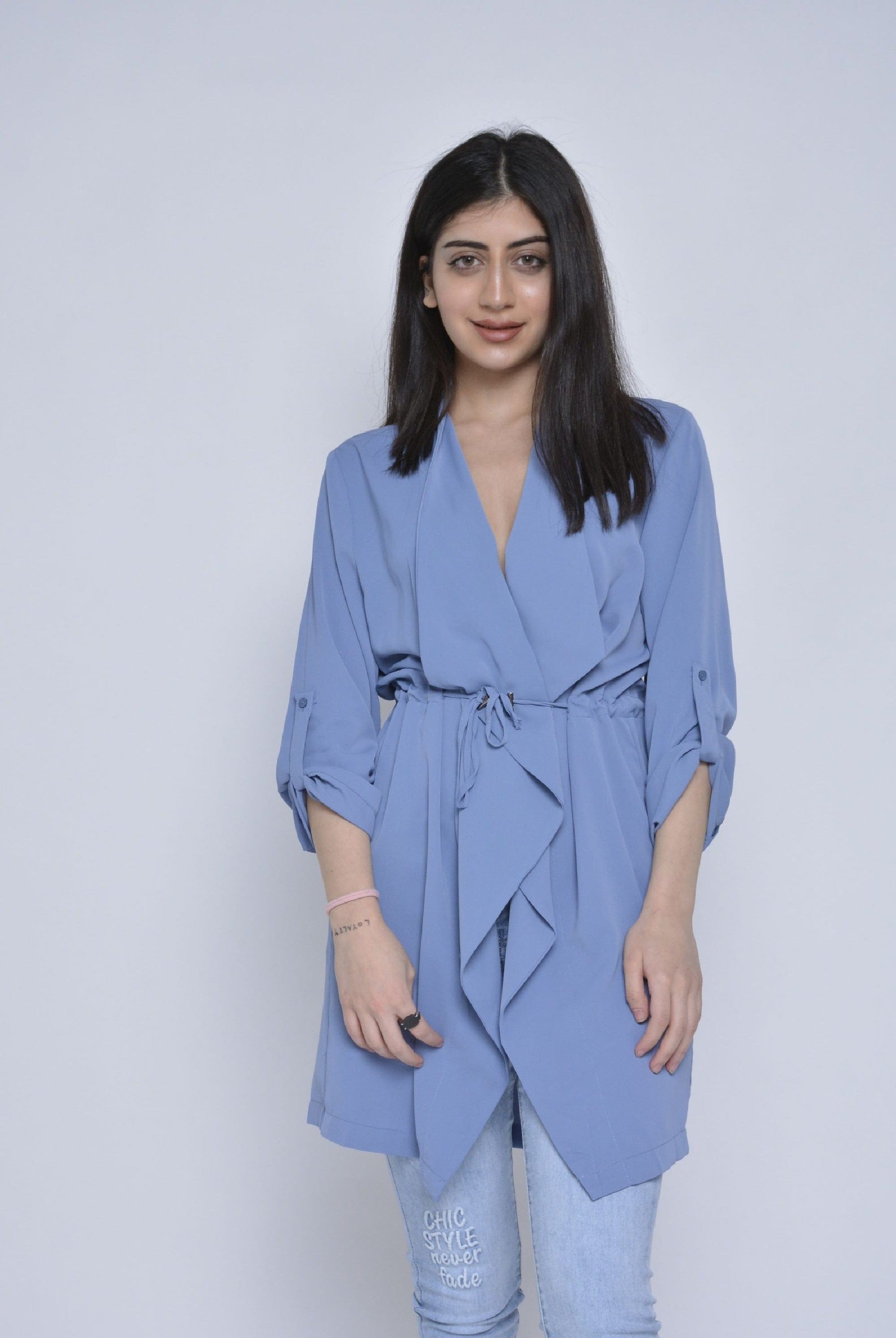 ميكا كارديجان طويل نسائي كم طويل مع حزام