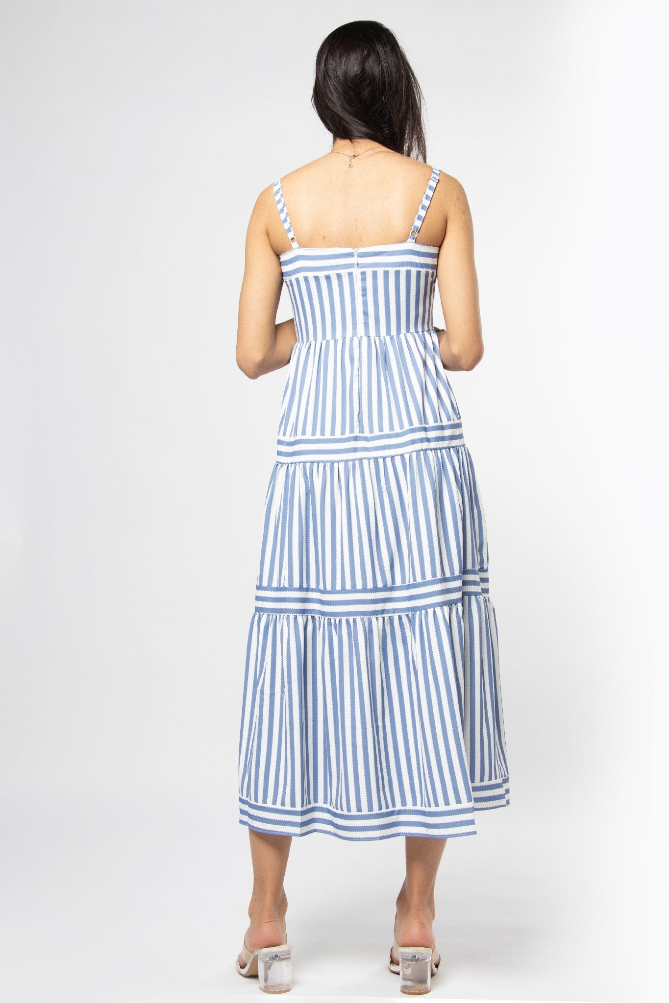 ميكا فستان ميدي بدون أكمام مقلم بالطول بحمالات