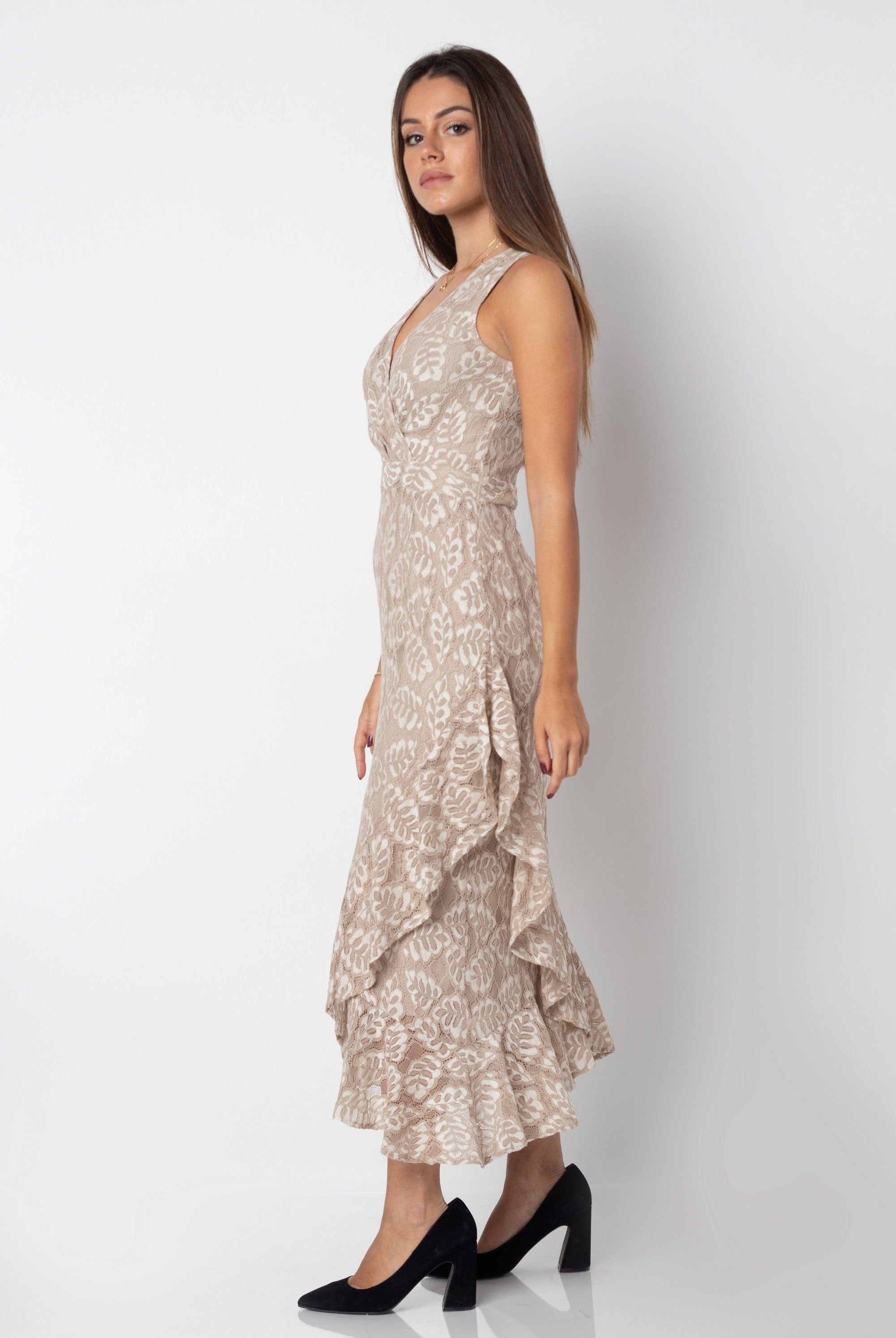 ميكا فستان ميدي ملفوف منقوش بفتحة صدر v بدون كم