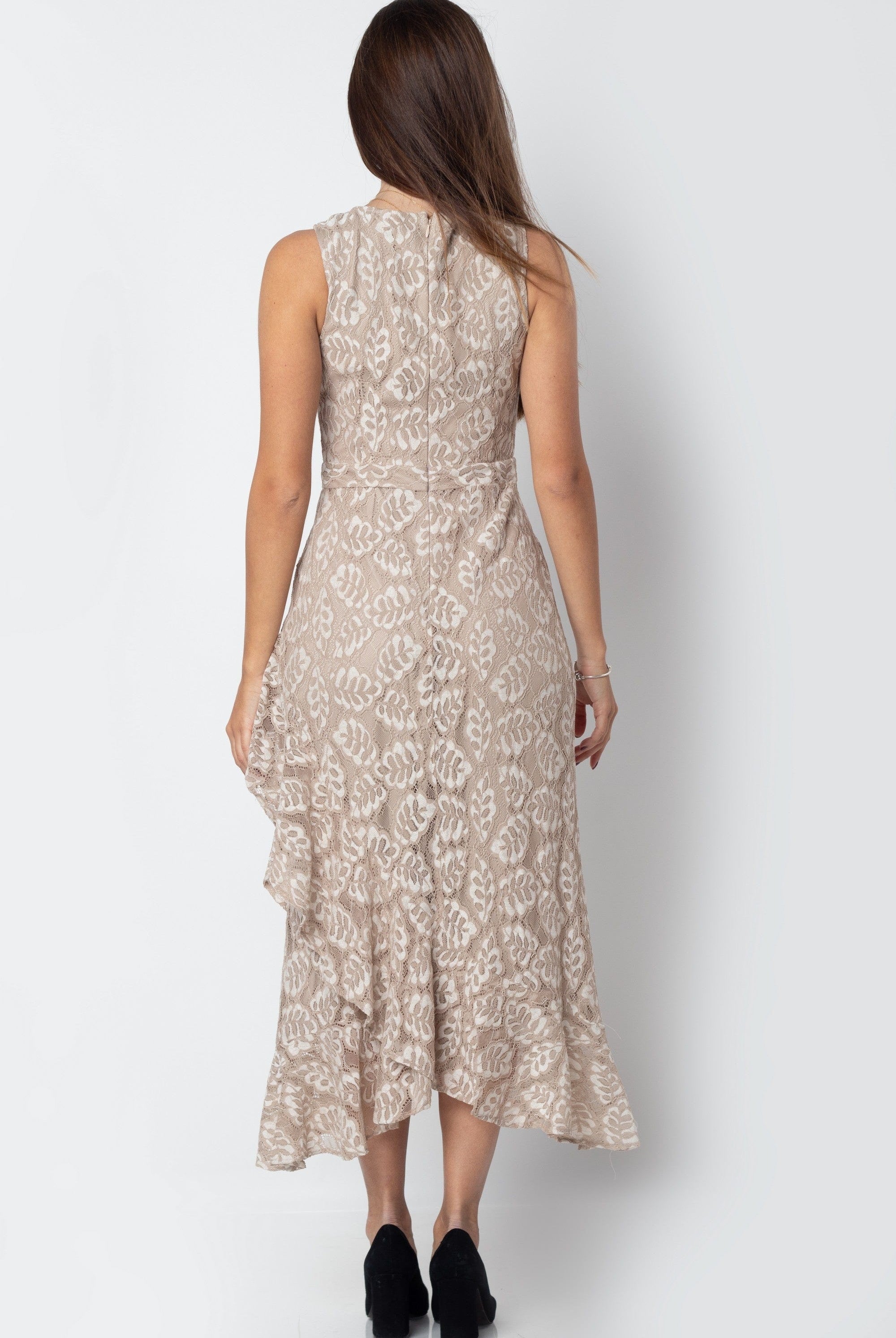 ميكا فستان ميدي ملفوف منقوش بفتحة صدر v بدون كم