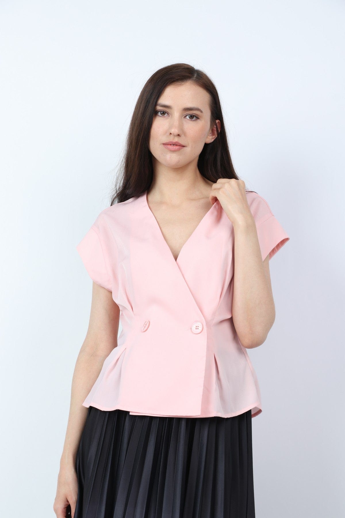 ميكا بلوزة رسمية بأزرار سبعة كم قصير نسائي