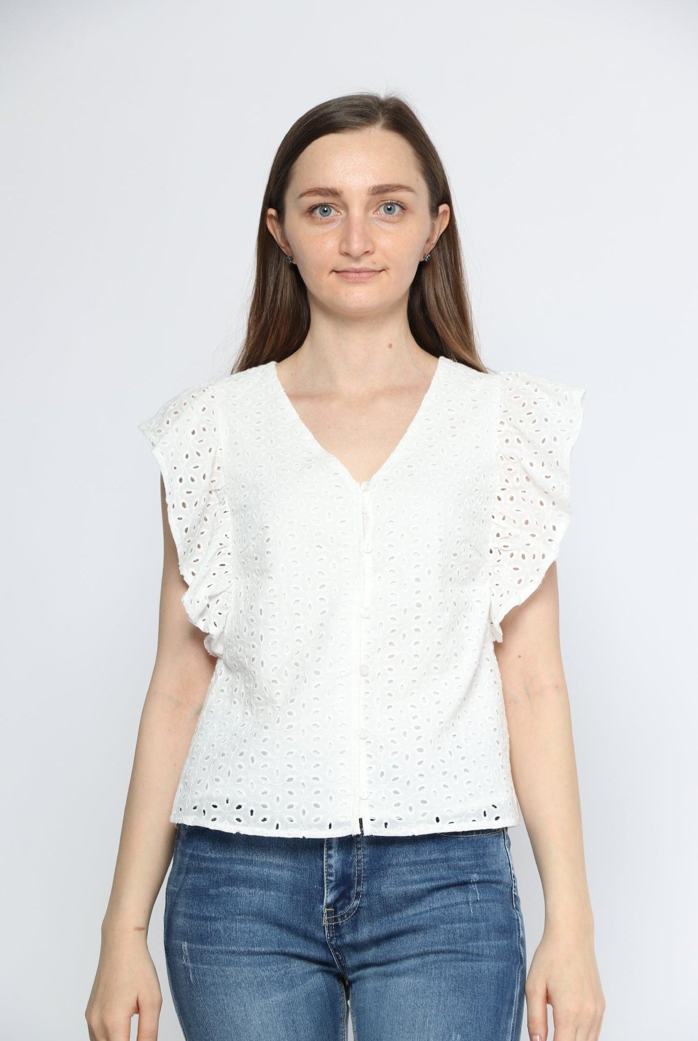 ميكا بلوزة بأكمام قصيرة فراشة مخرمة