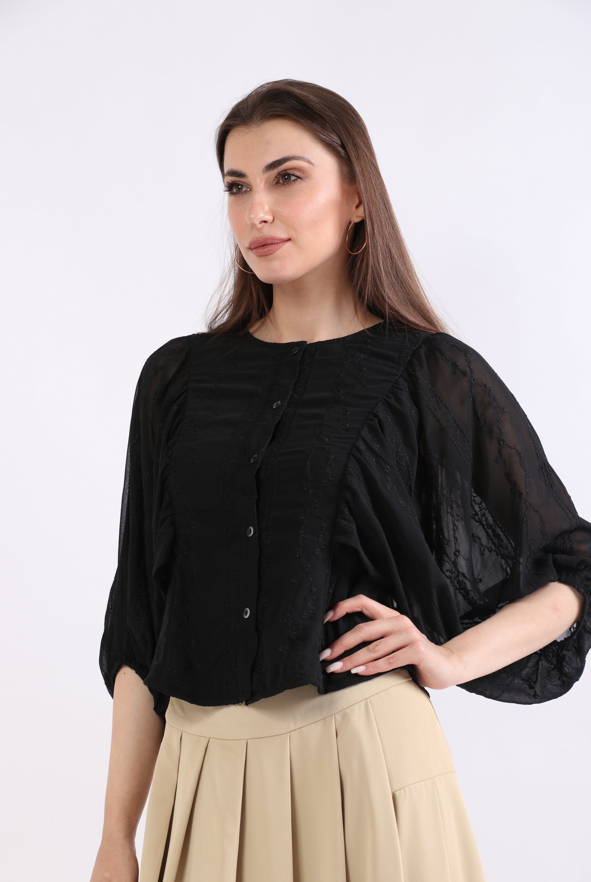 ميكا بلوزة دانتيل أوفر ساير بازرار أمامية 3/4 كم نسائي