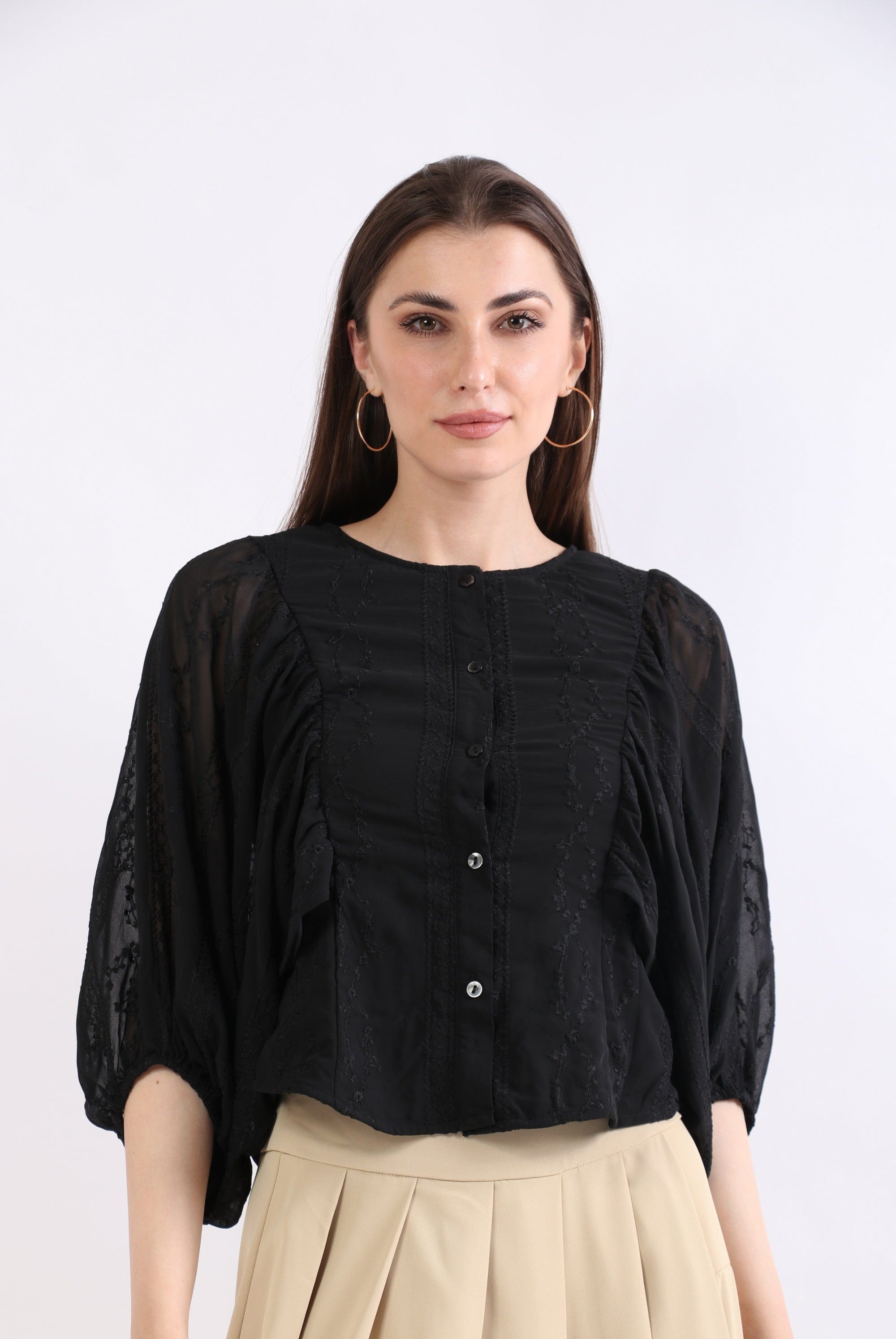 ميكا بلوزة دانتيل أوفر ساير بازرار أمامية 3/4 كم نسائي