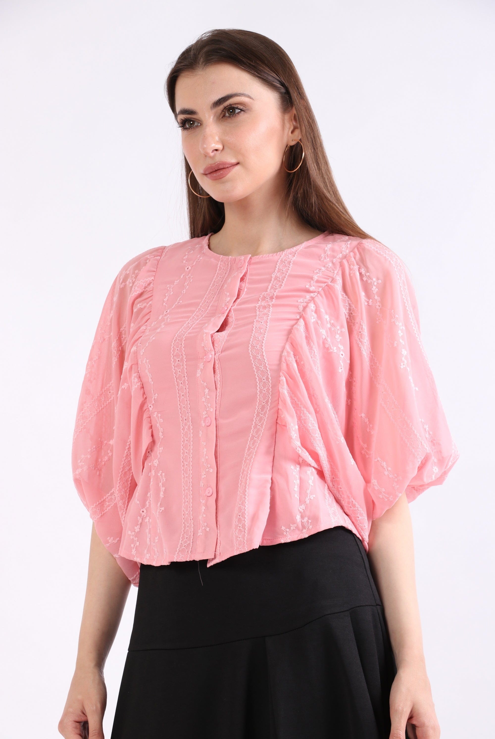 ميكا بلوزة دانتيل أوفر ساير بازرار أمامية 3/4 كم نسائي