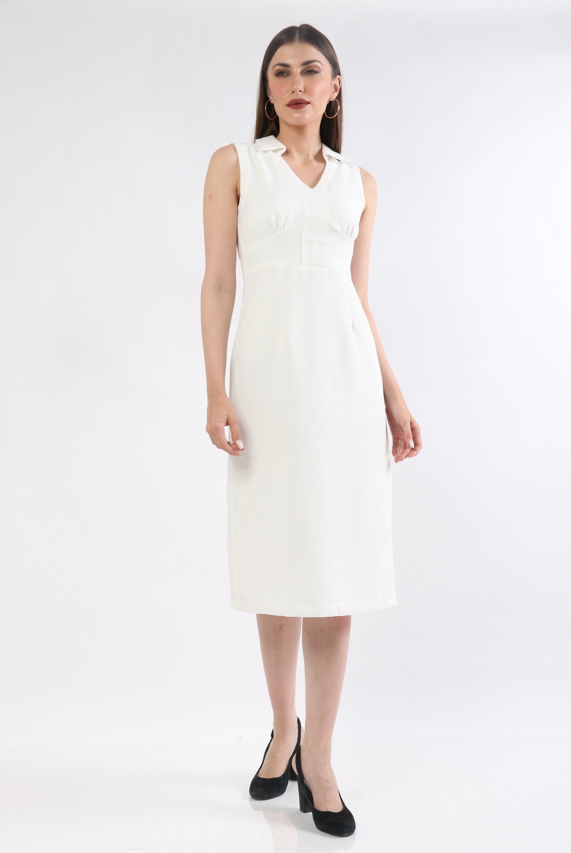 ميكا فستان ميدي بدون أكمام سادة بياقة مرتفعة