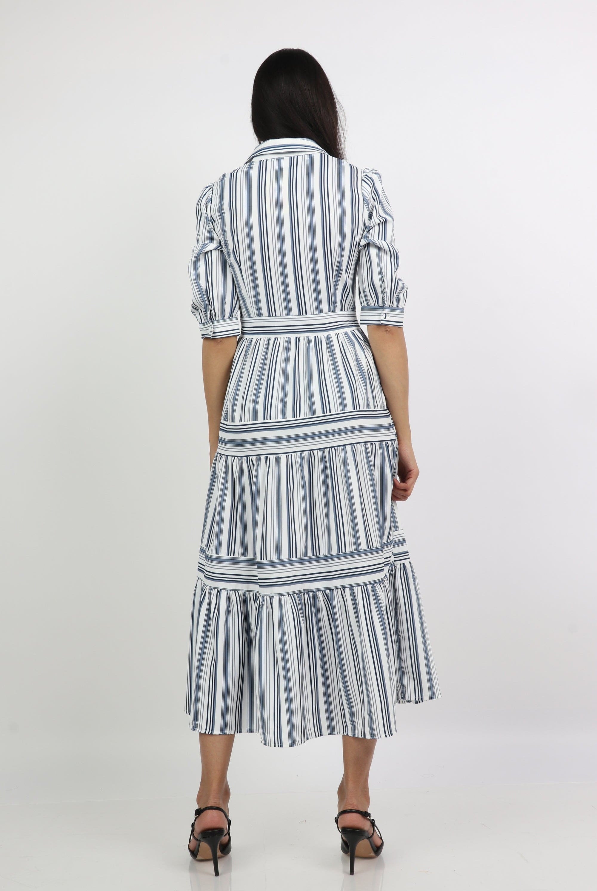 ميكا فستان ميدي مقلم بالعرض والطول كم قصير