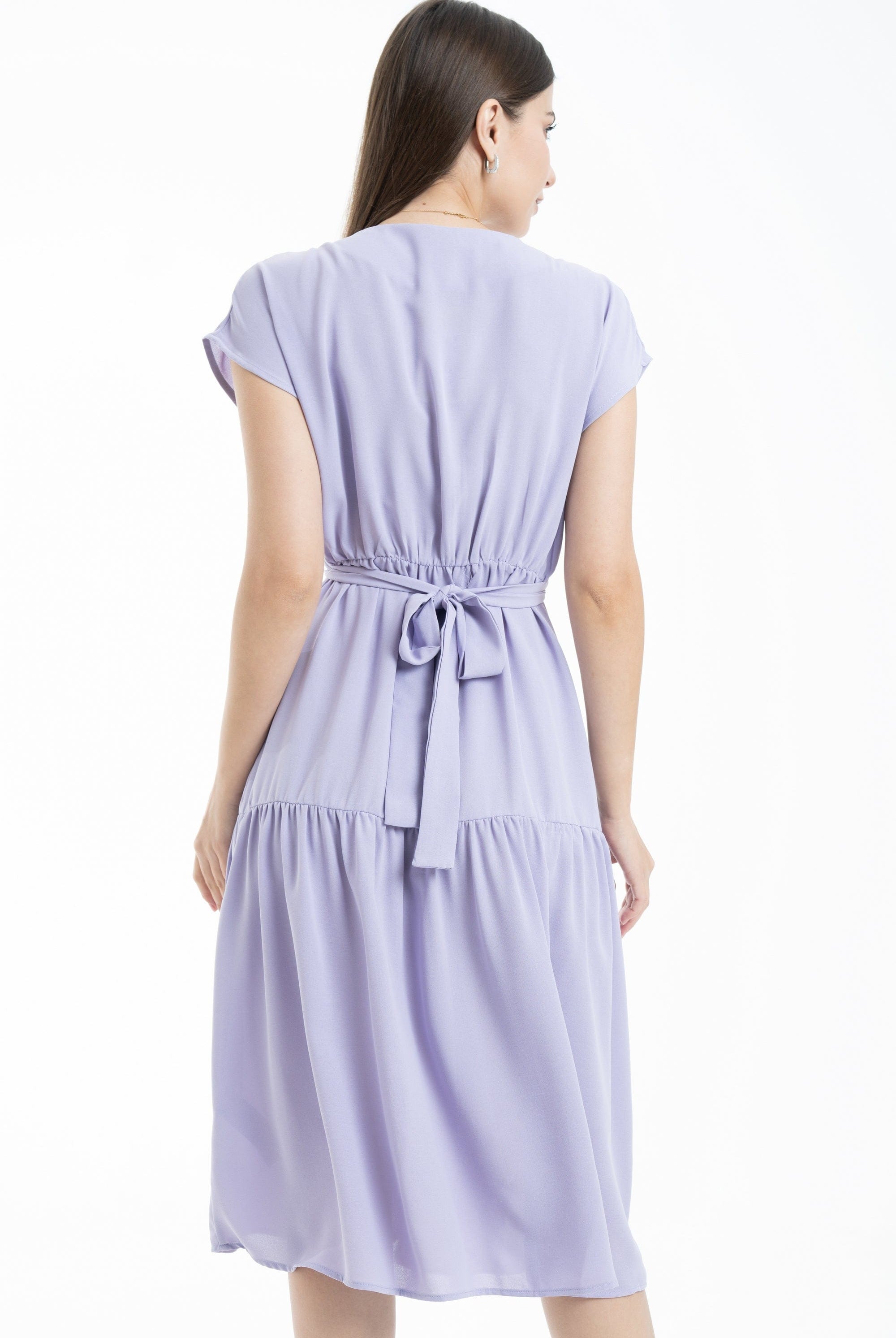 ميكا فستان ميدي مخصر أزرار أمامية مفتوح من الأمام كم قصير نسائي