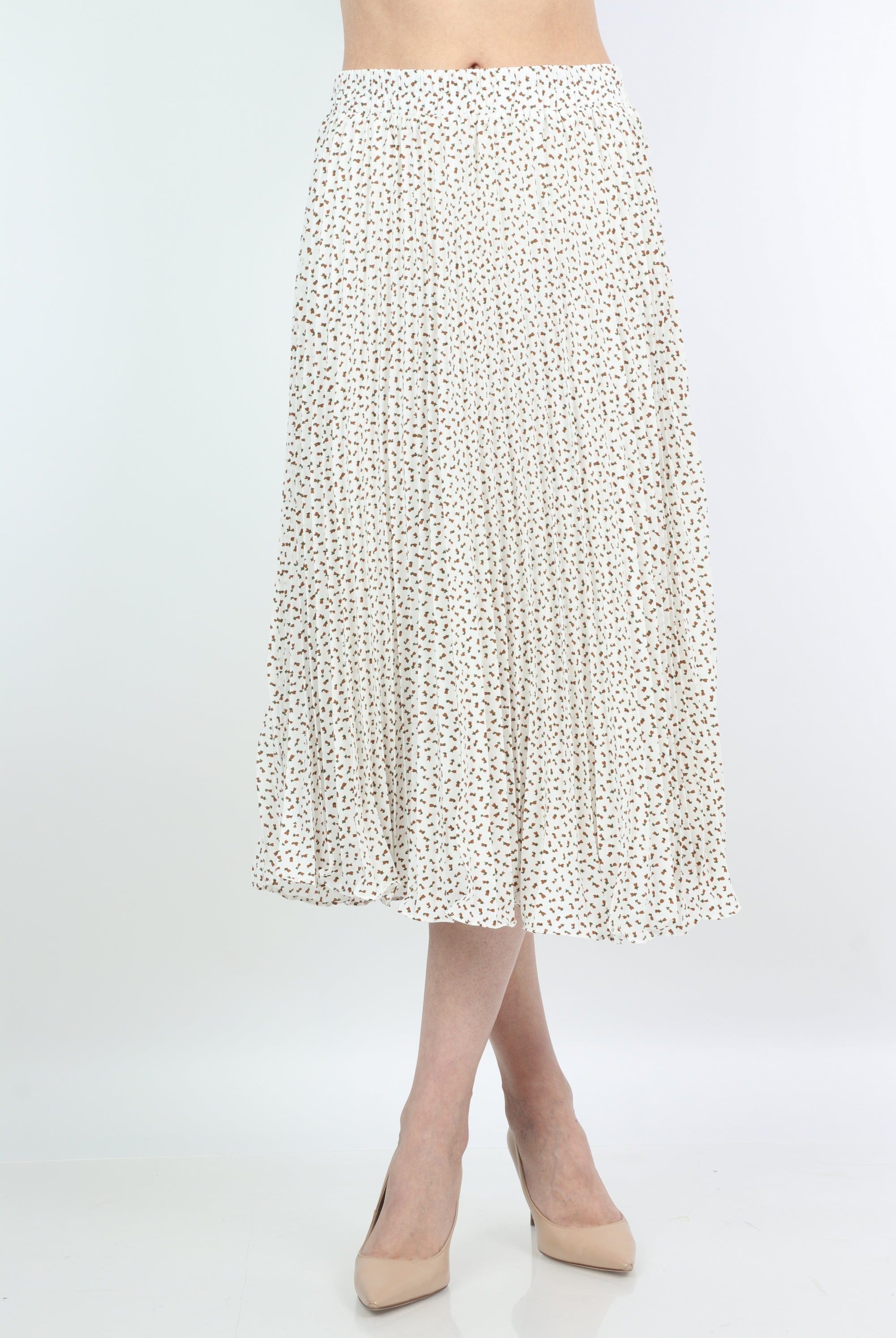 ميكا تنورة ميدي منقوشة بورود صغيرة بكسرات صغيرة