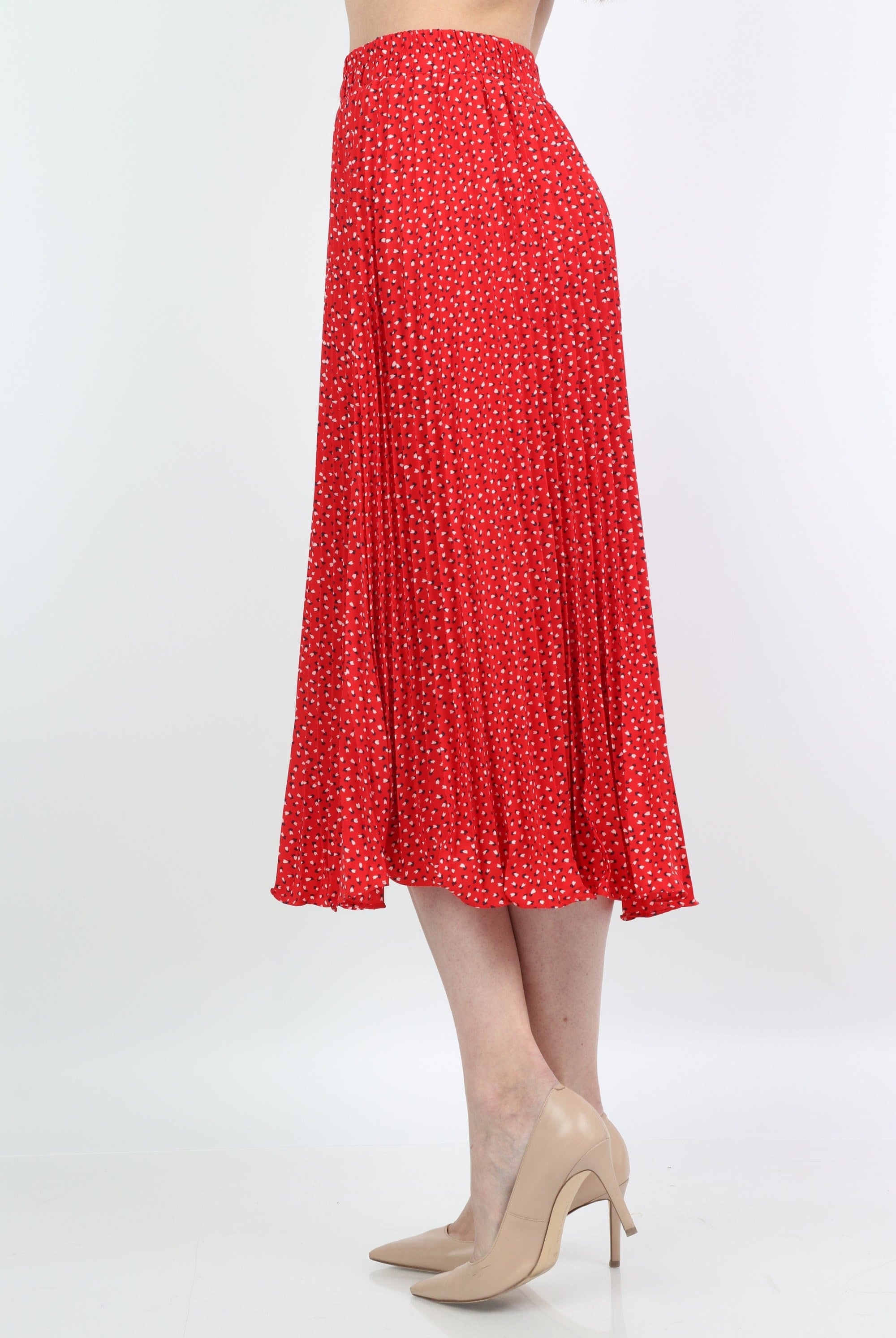 ميكا تنورة ميدي منقوشة بورود صغيرة بكسرات صغيرة