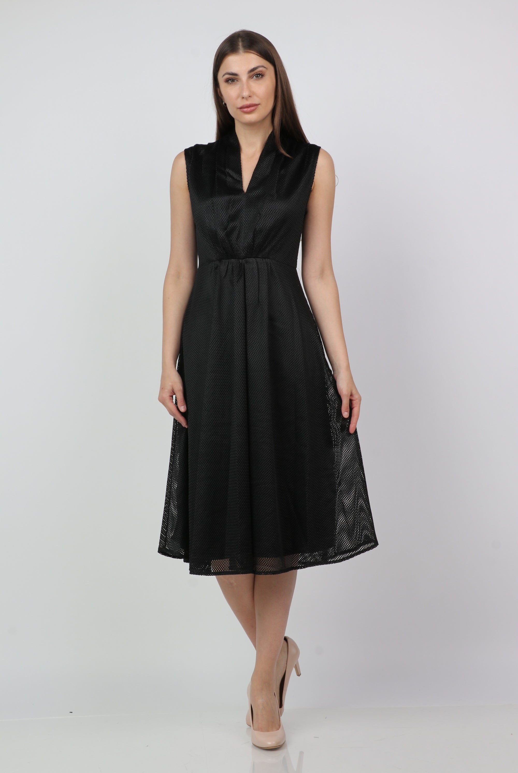 ميكا فستان ميدي سادة سهرة بدون كم