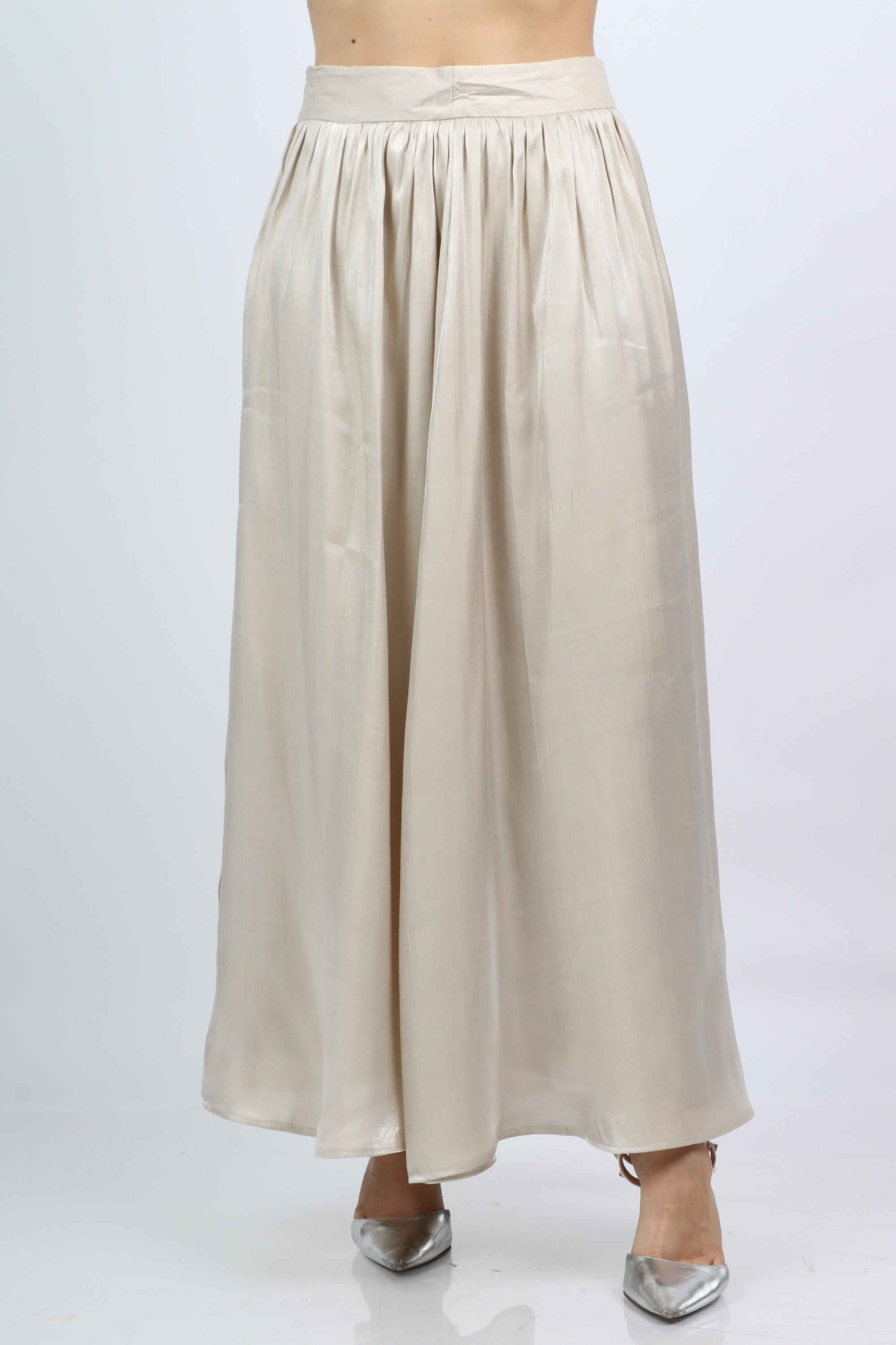 ميكا تنورة كلوش طويلة هاي ويست لامعة نسائية