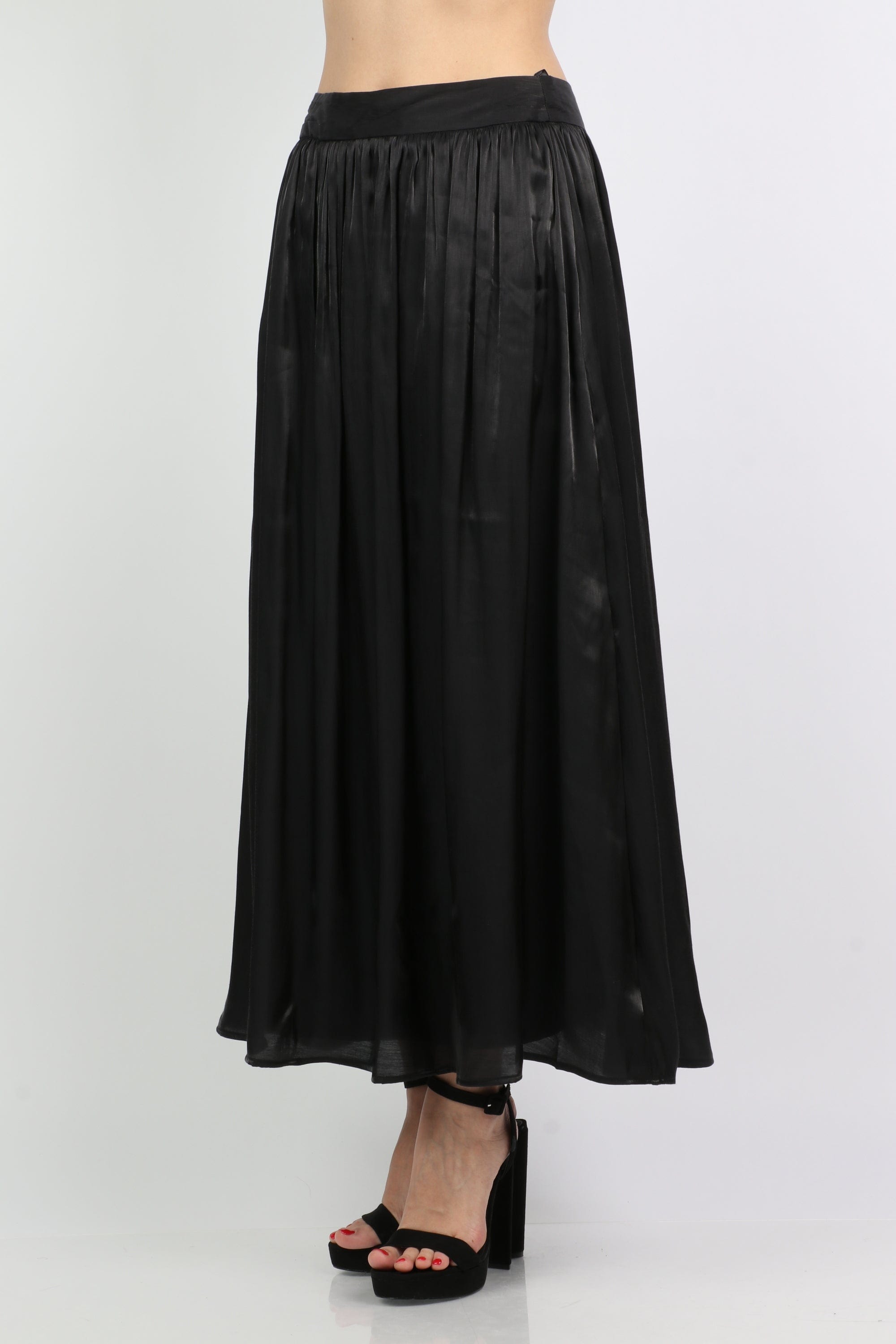 ميكا تنورة كلوش طويلة هاي ويست لامعة نسائية