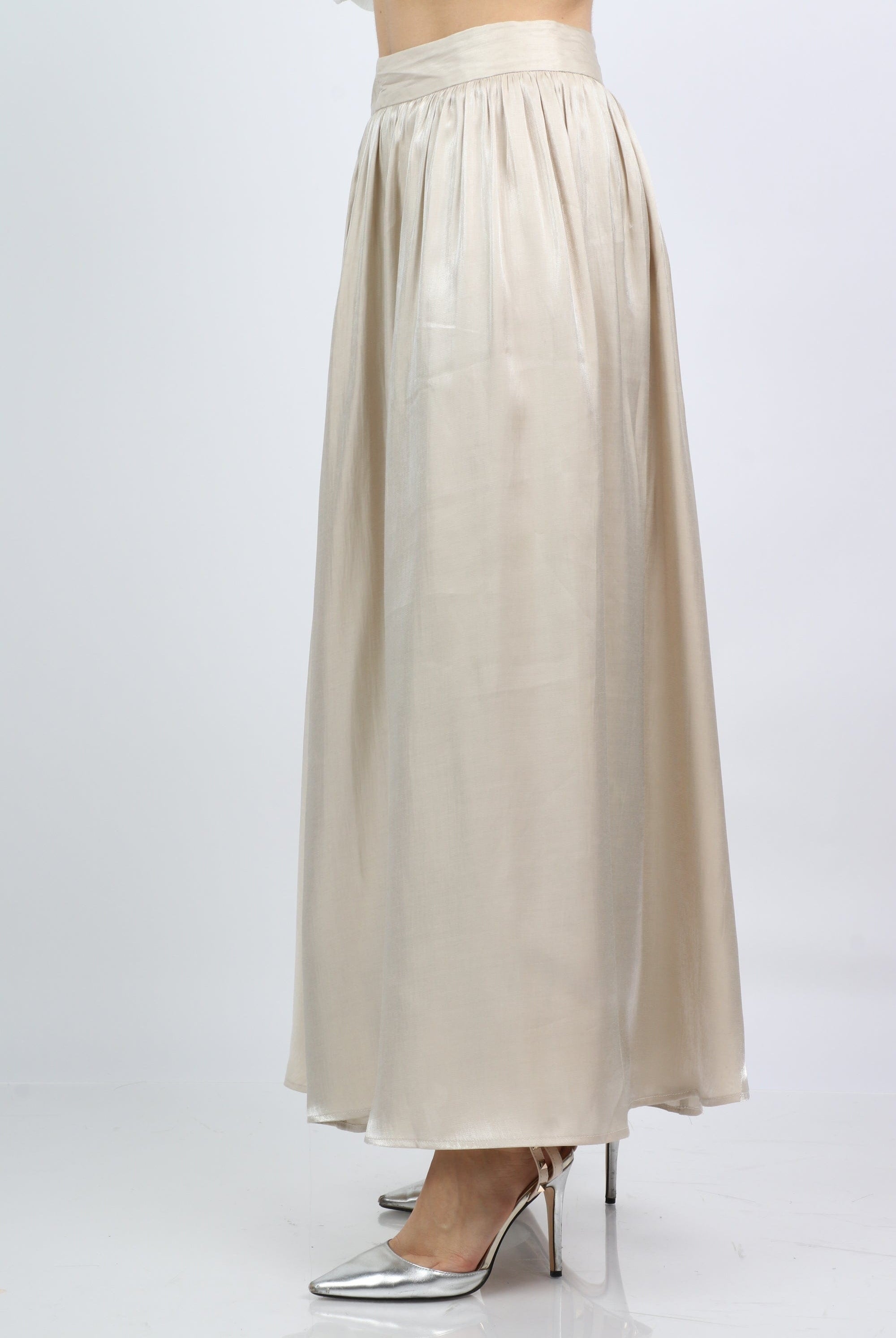 ميكا تنورة كلوش طويلة هاي ويست لامعة نسائية