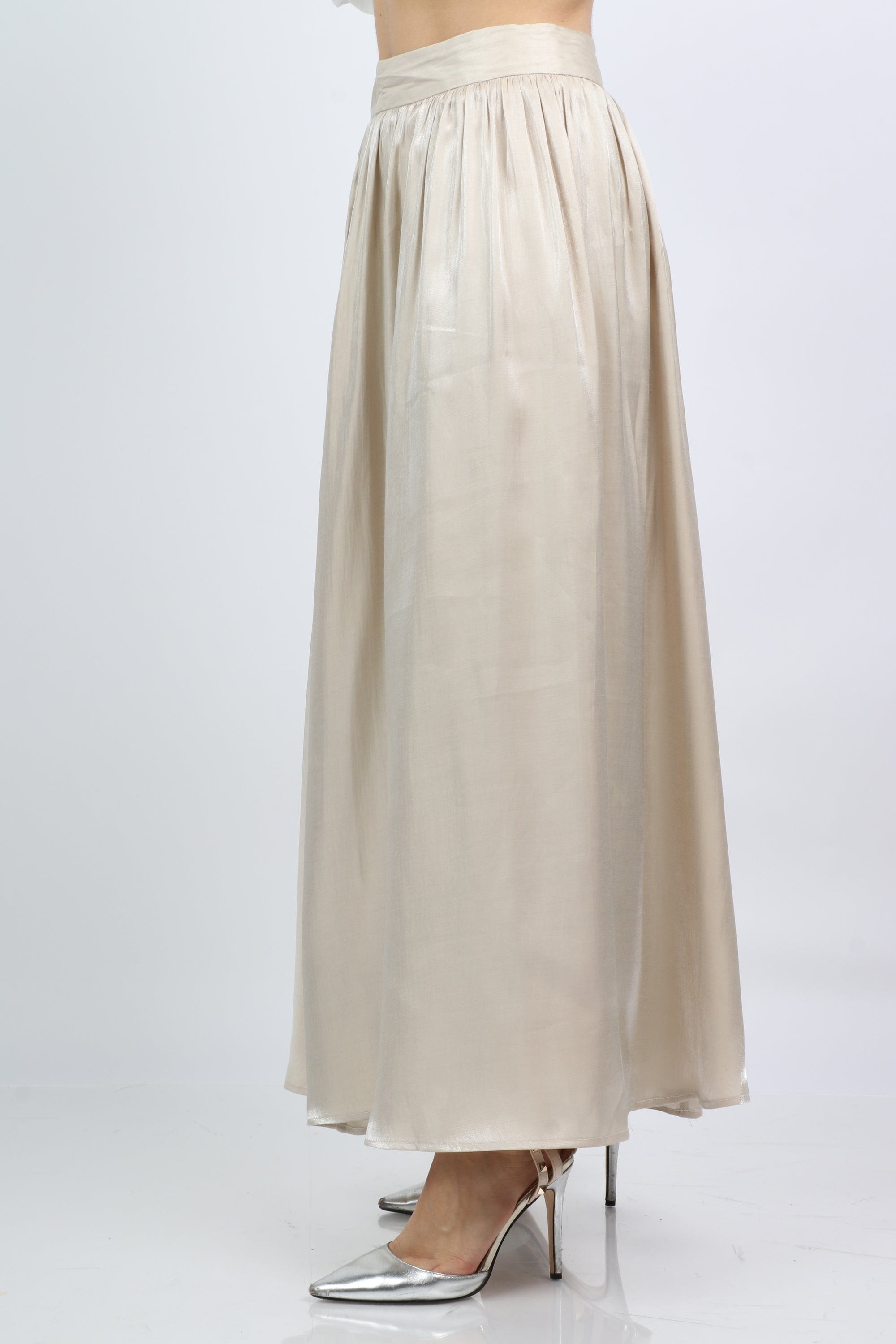 ميكا تنورة كلوش طويلة هاي ويست لامعة نسائية