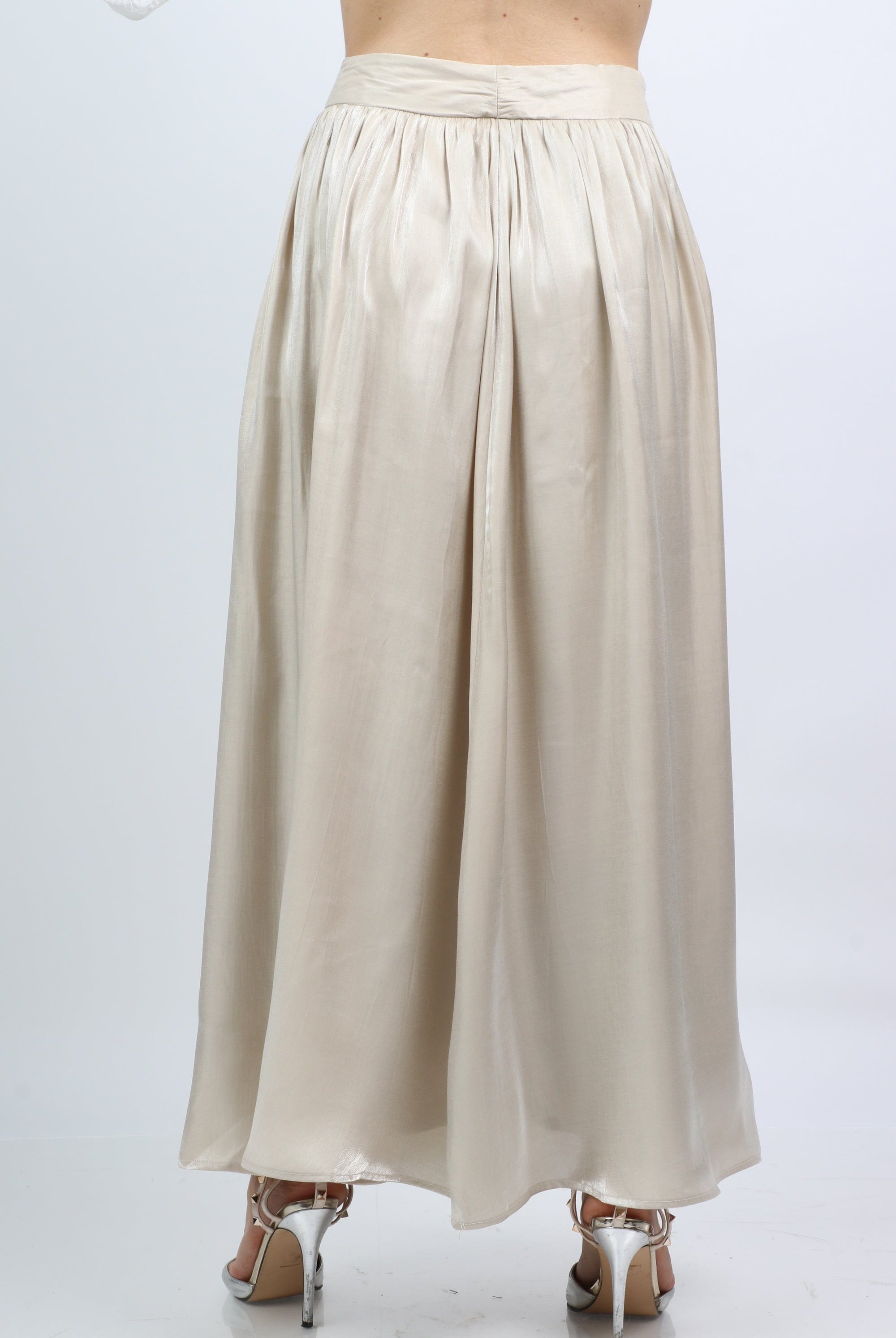 ميكا تنورة كلوش طويلة هاي ويست لامعة نسائية