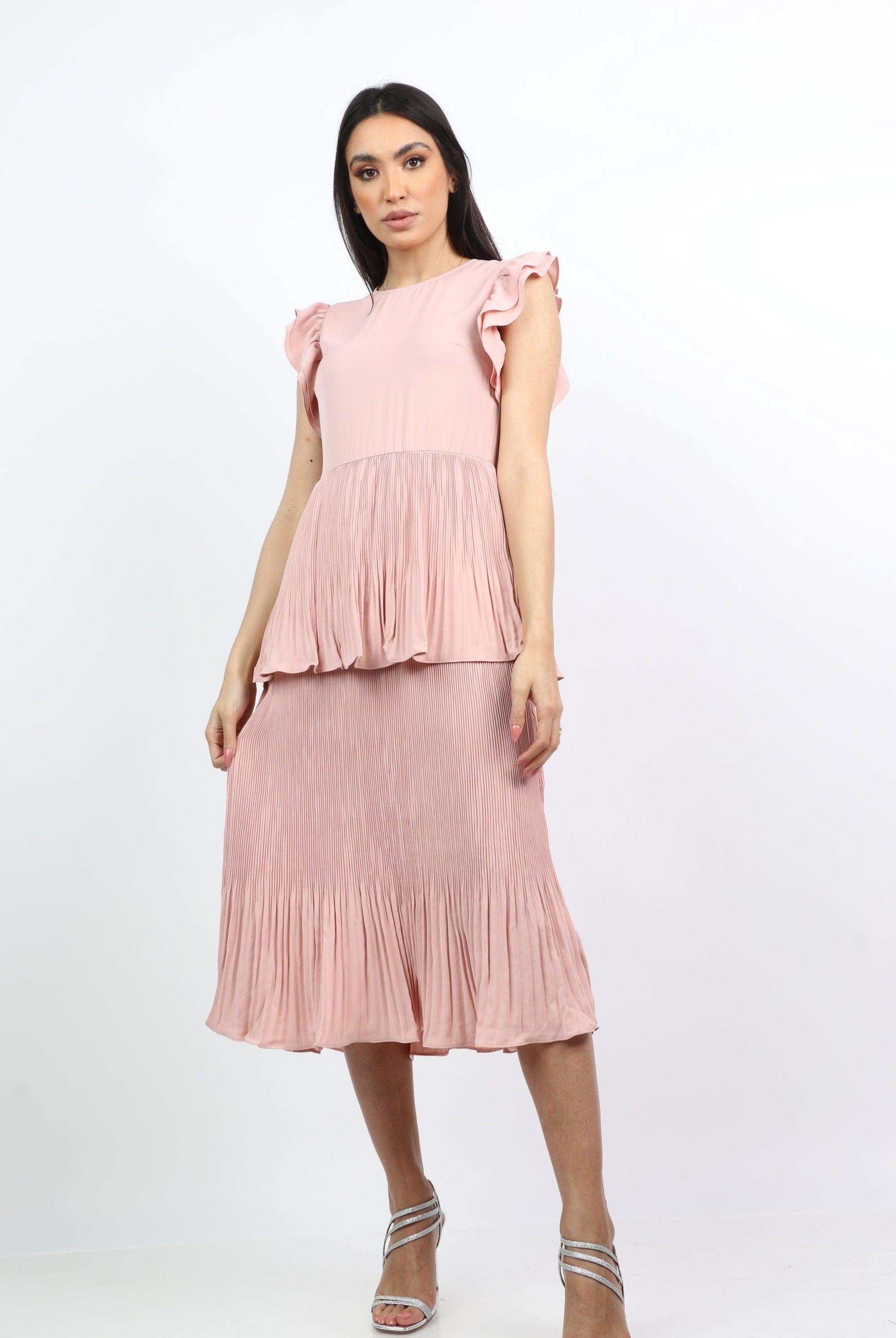 ميكا فستان ميدي طبقتين بدون أكمام تصميم فراشة على الكتف