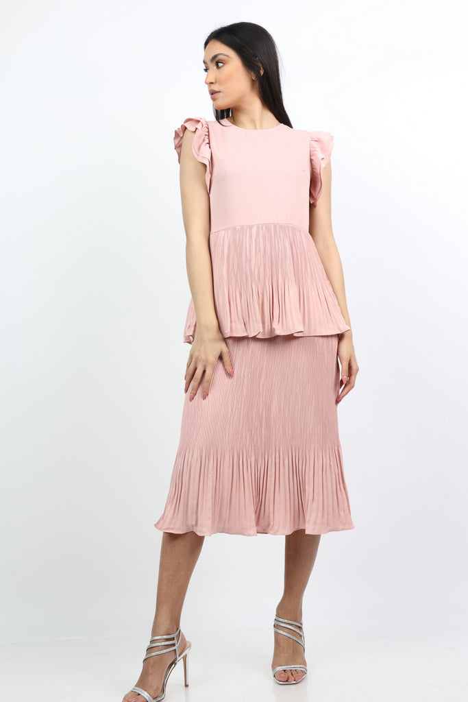 ميكا فستان ميدي طبقتين بدون أكمام تصميم فراشة على الكتف