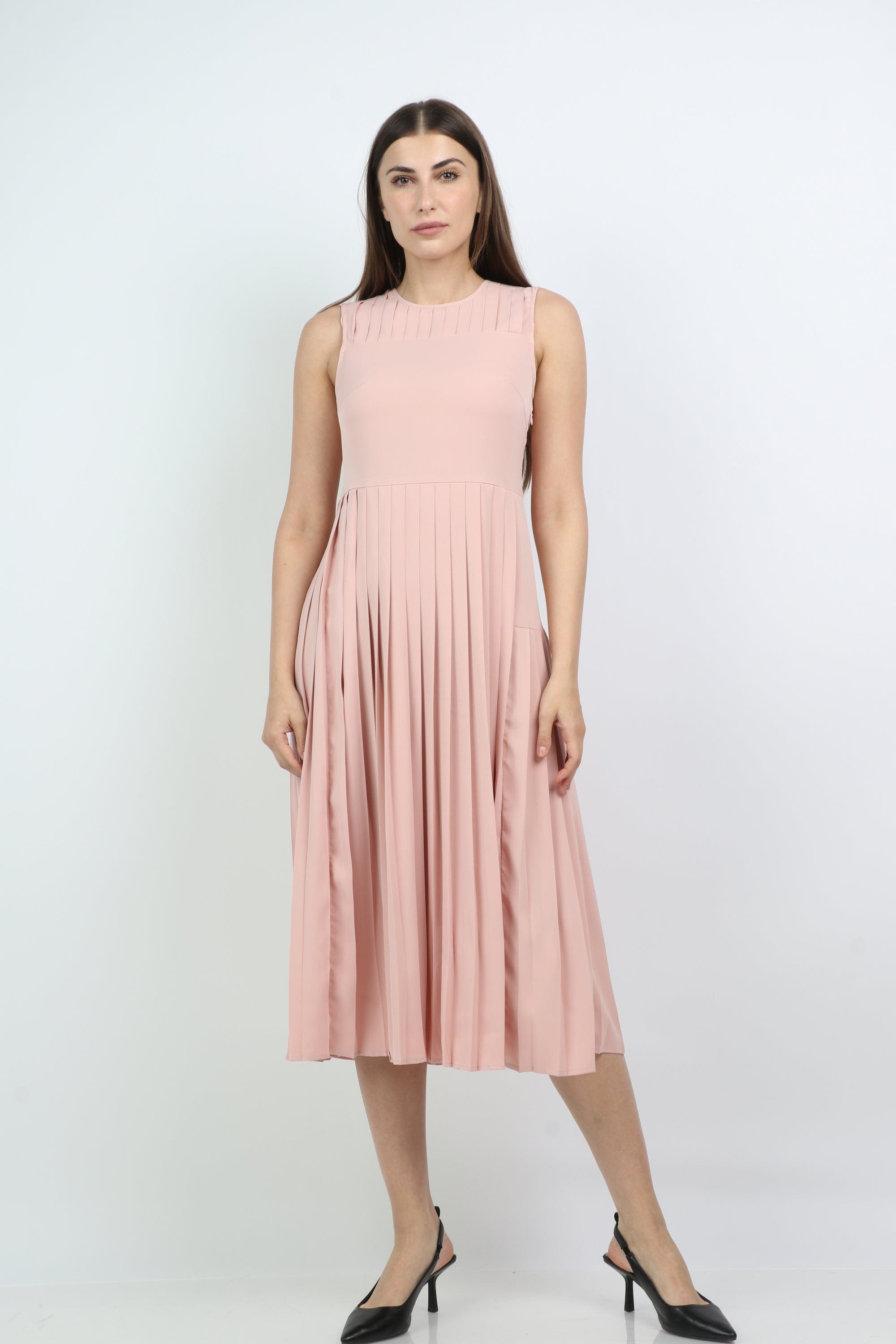 ميكا فستان ميدي بيليسيه سادة بدون كم