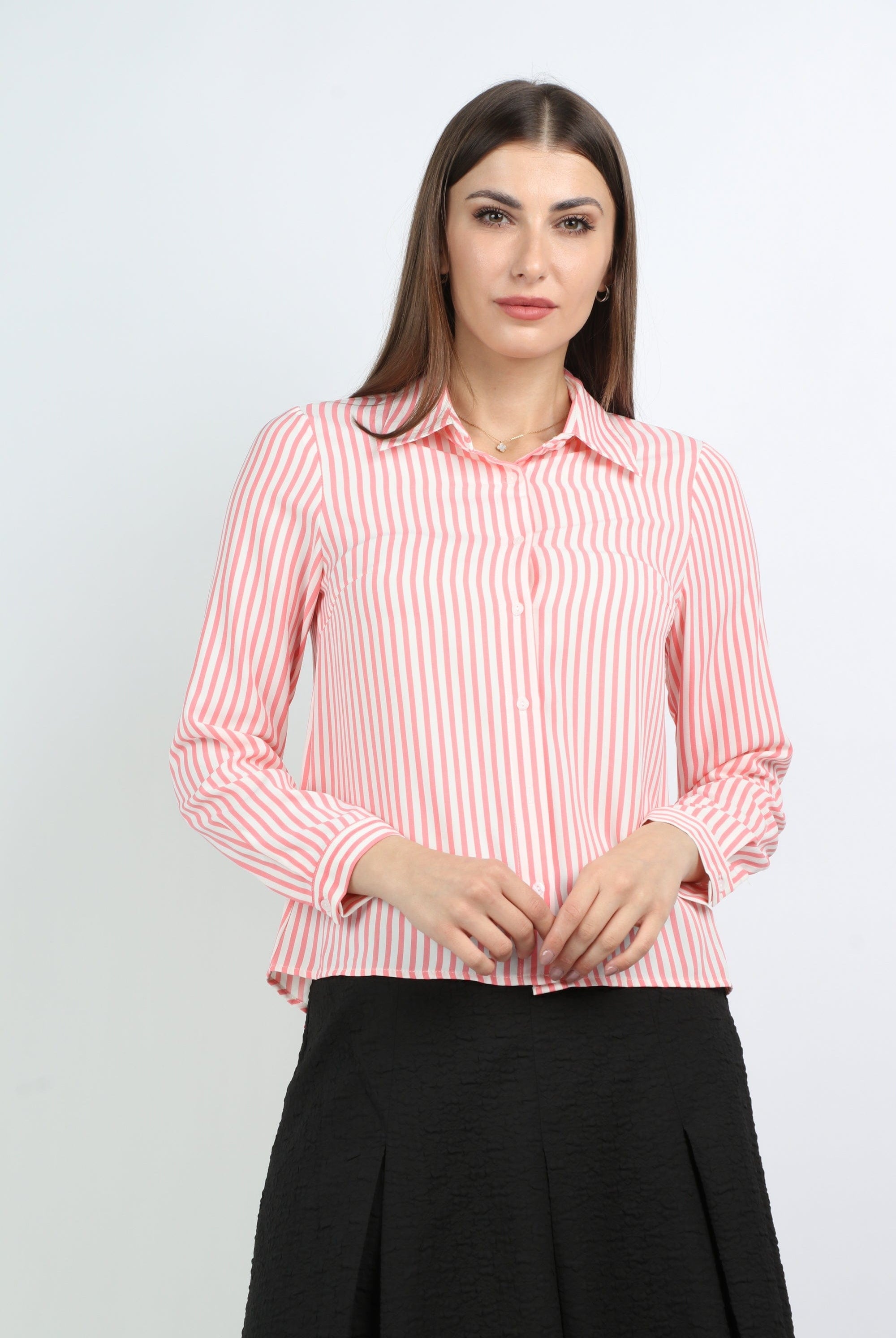 ميكا قميص مقلم بأسوارة صغير كم طويل نسائي