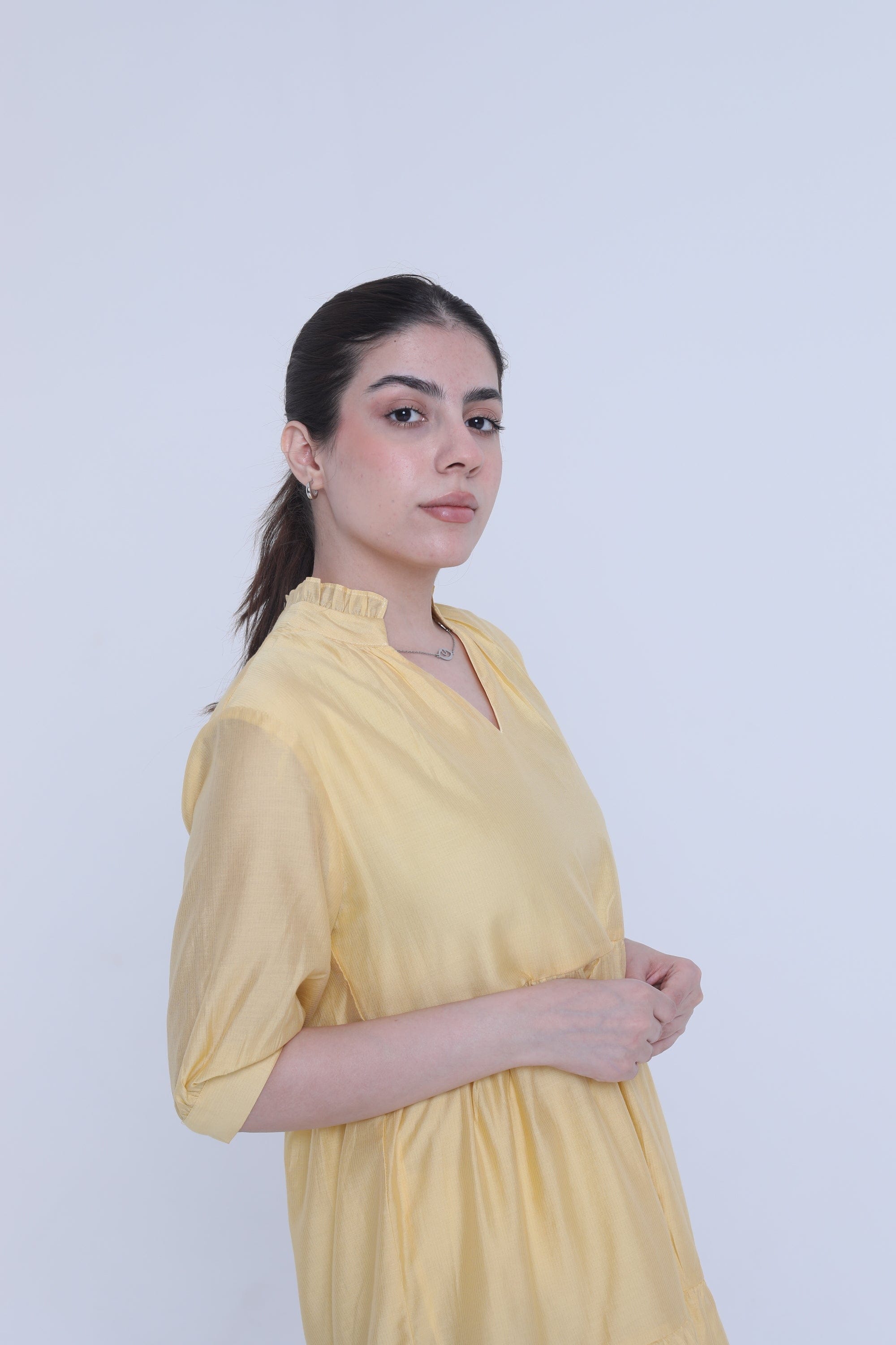 ميكا فستان قصير واسع كلوش فتحة رقبة سبعة كم قصير