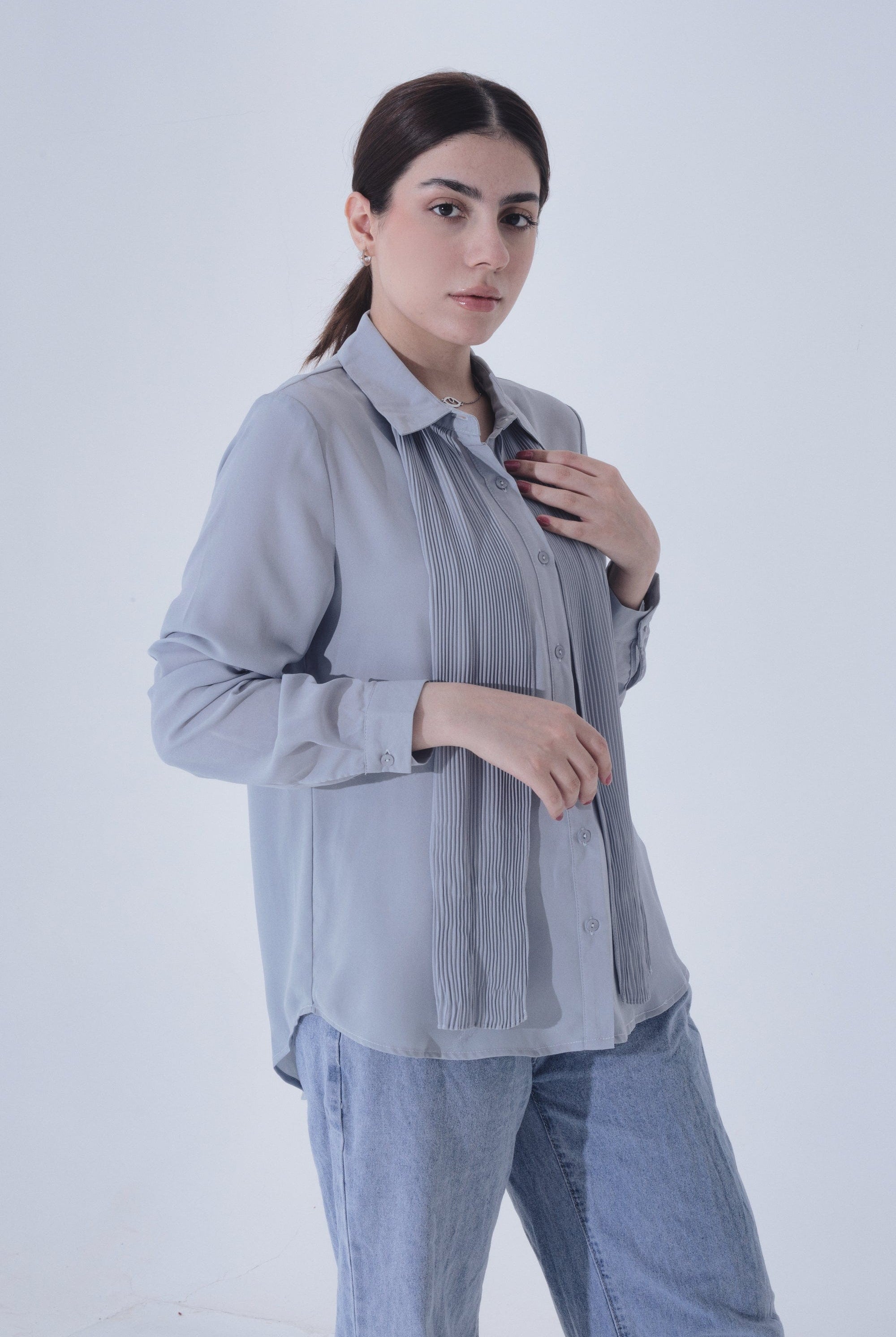 ميكا قميص سادة رسمي كم طويل نسائي